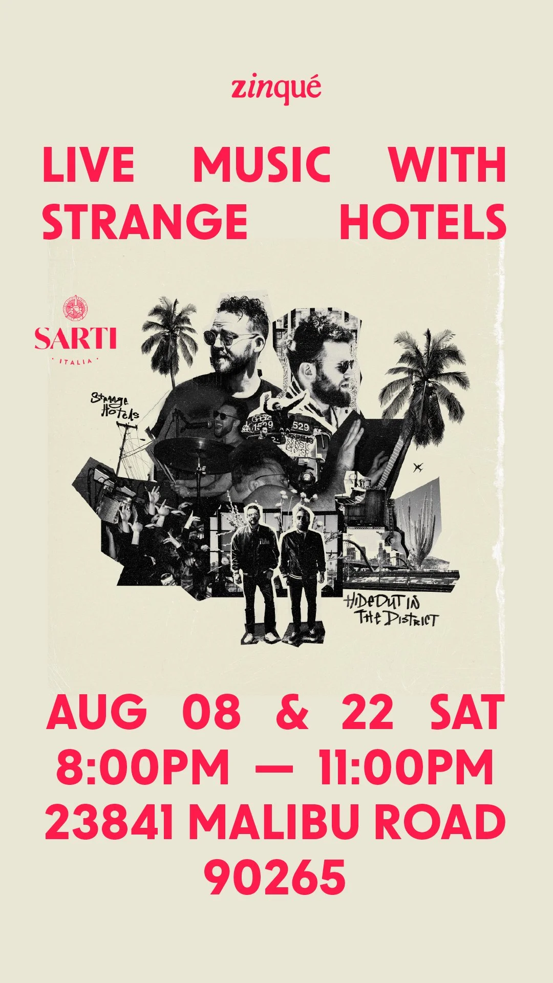 Promo for Live Music with Strange Hotels at zinqué Malibu