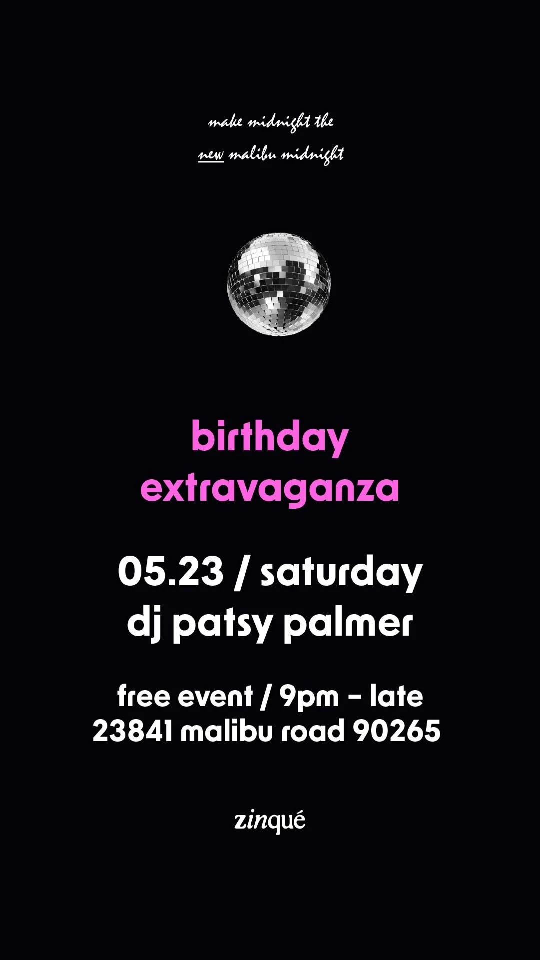 Promo for Malibu Midnight feat. DJ Patsy Palmer at zinqué Malibu