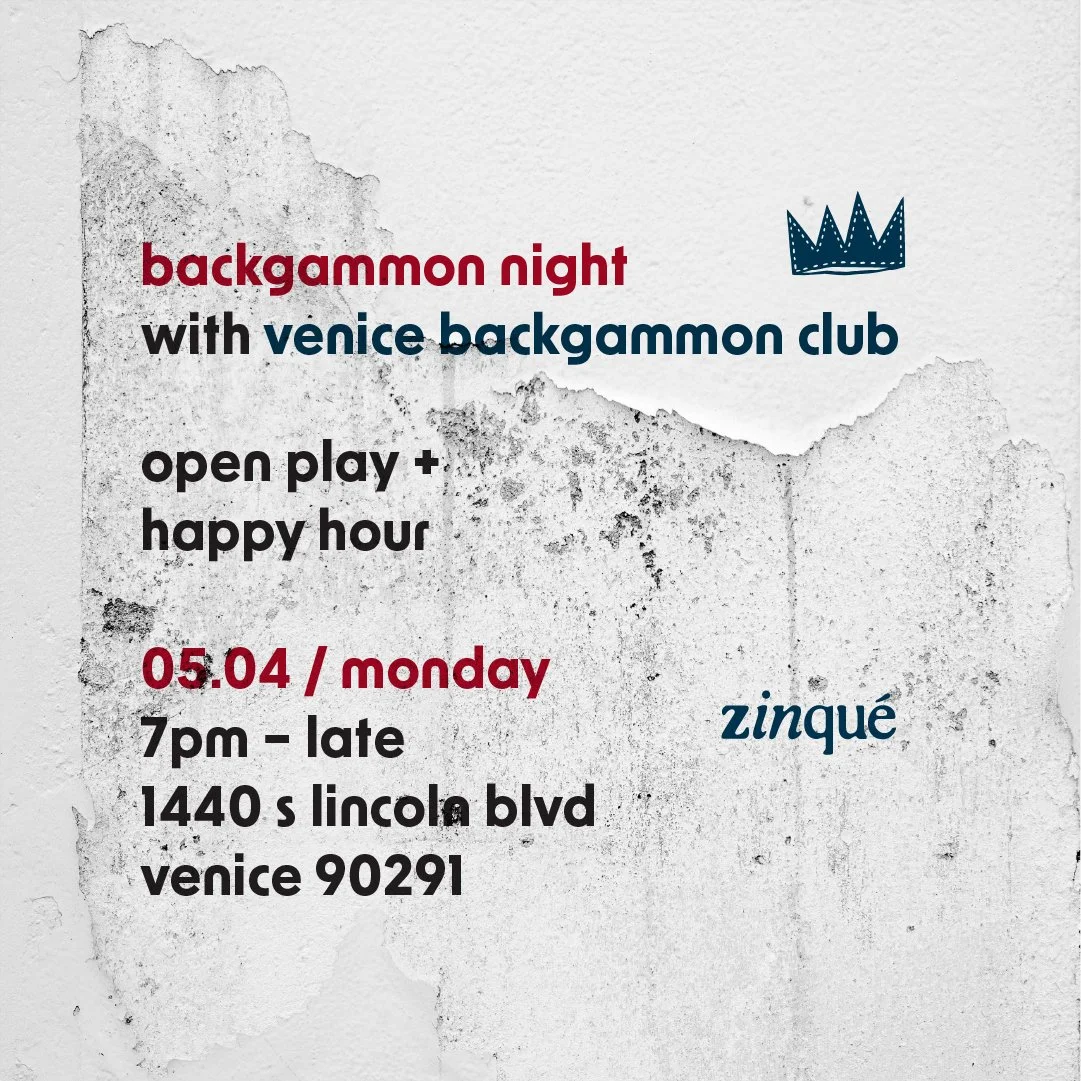 Promo for Venice Backgammon Club at zinqué Venice
