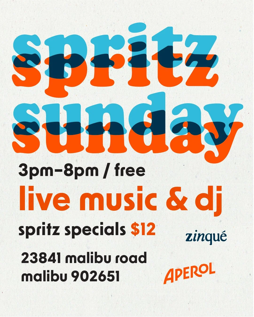 Promo for Spritz Sunday at zinqué Malibu