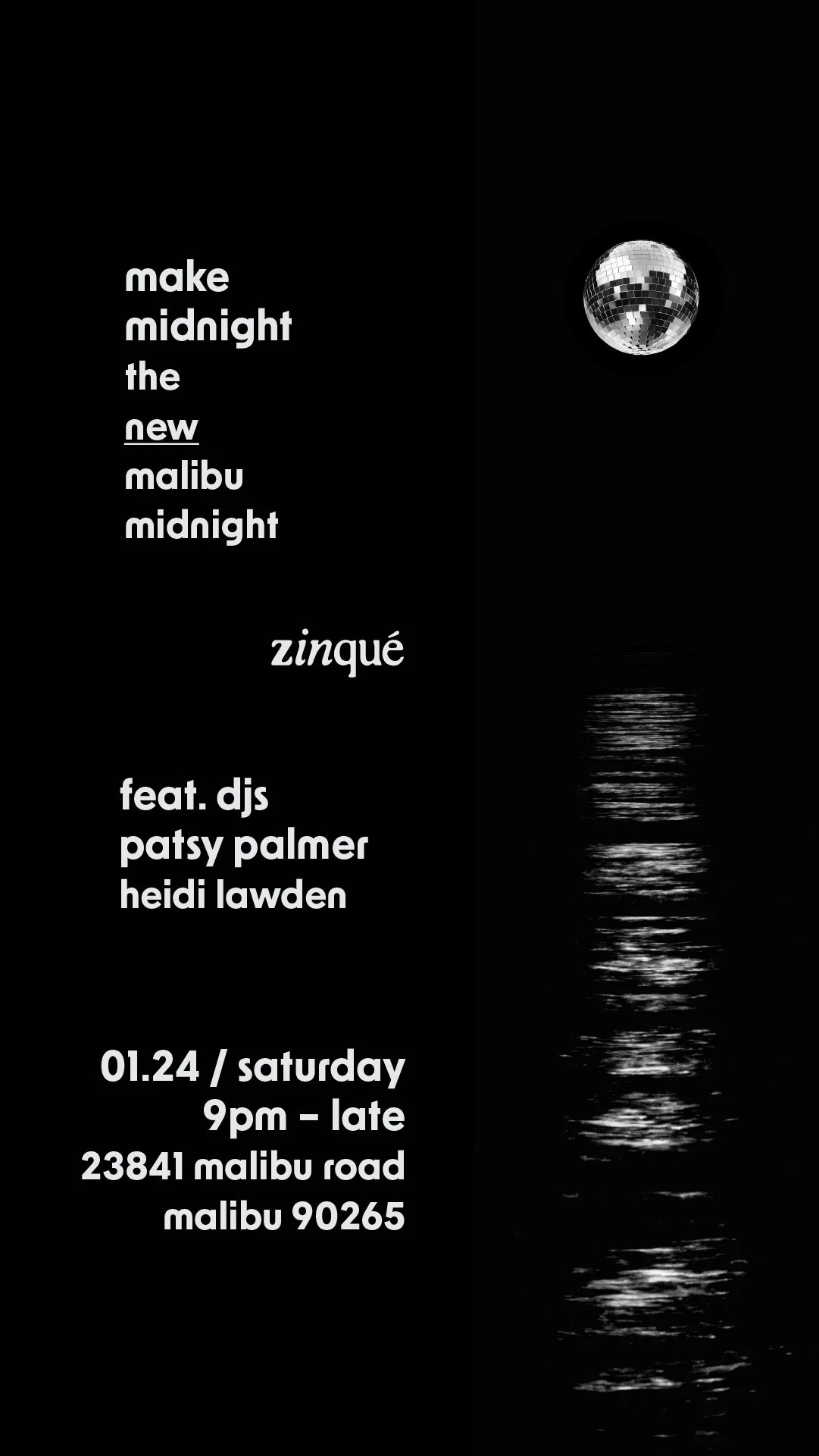 Promo for Malibu Midnight at zinqué Malibu
