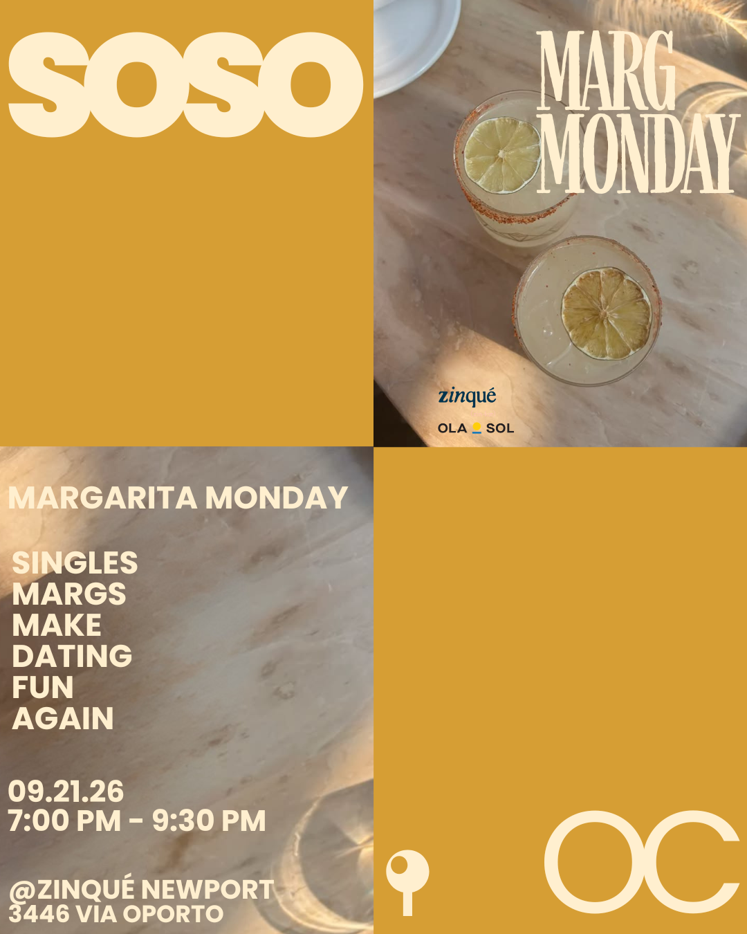 Promo for Margarita Monday at zinqué Newport