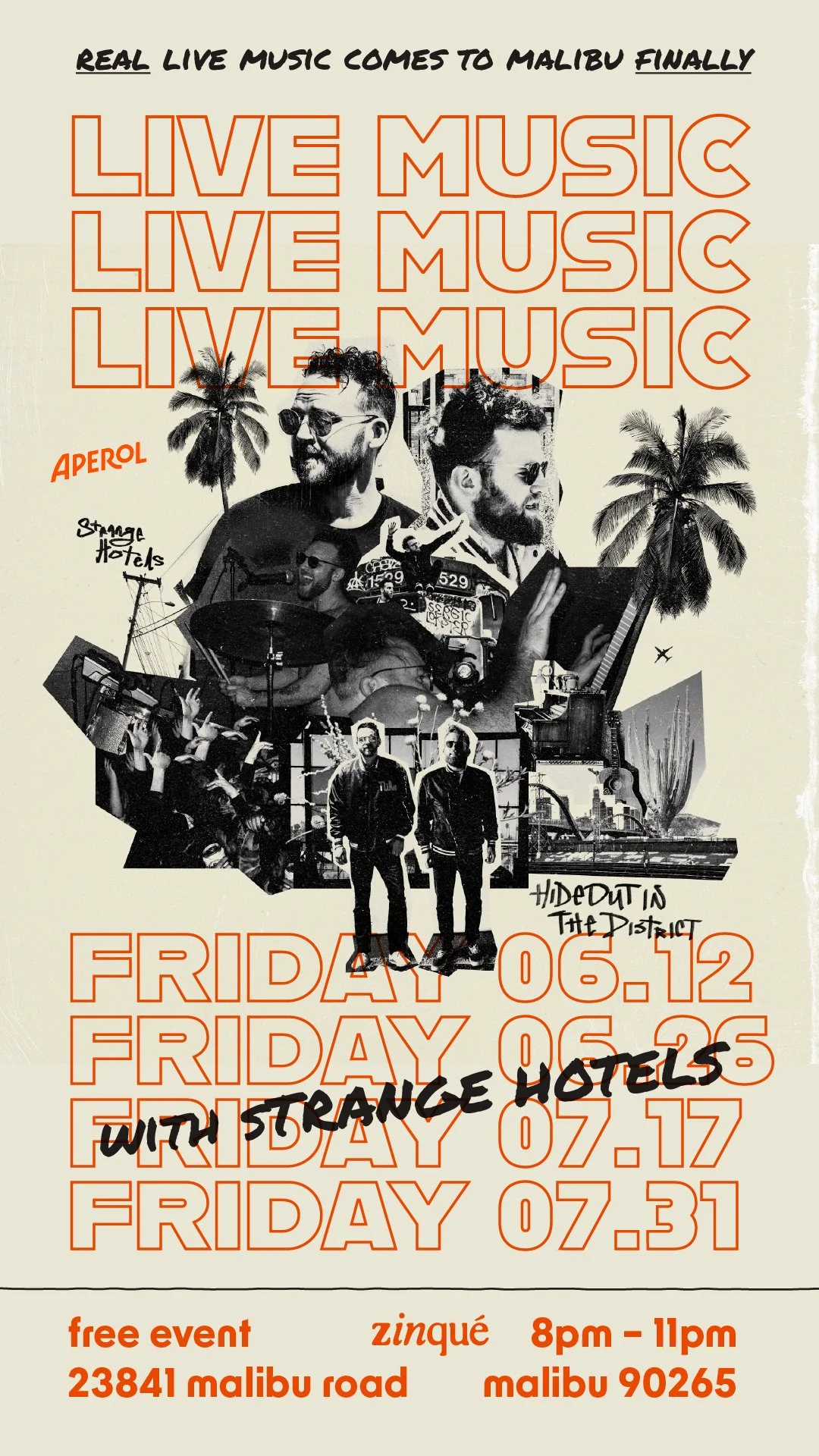 Promo for (Real) Live Music with Strange Hotels at zinqué Malibu