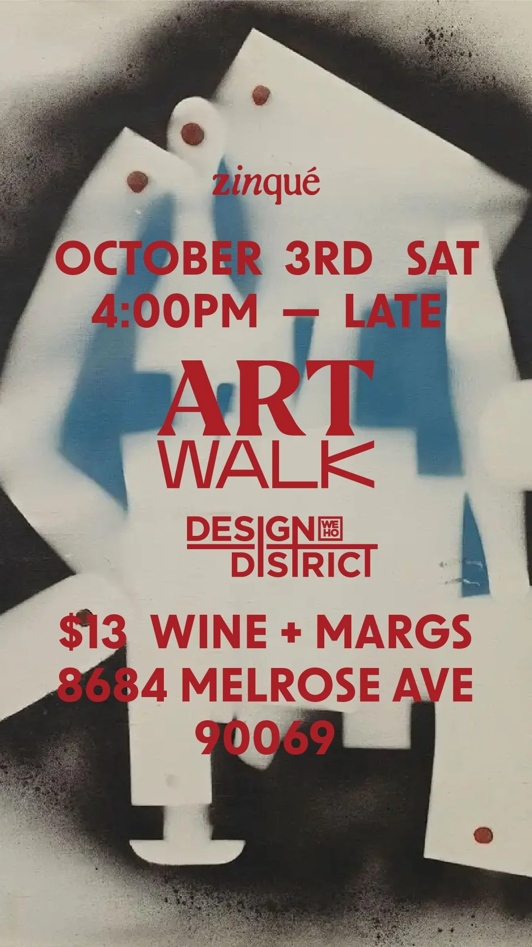 Promo for ArtWalk After Dark at zinqué West Hollywood