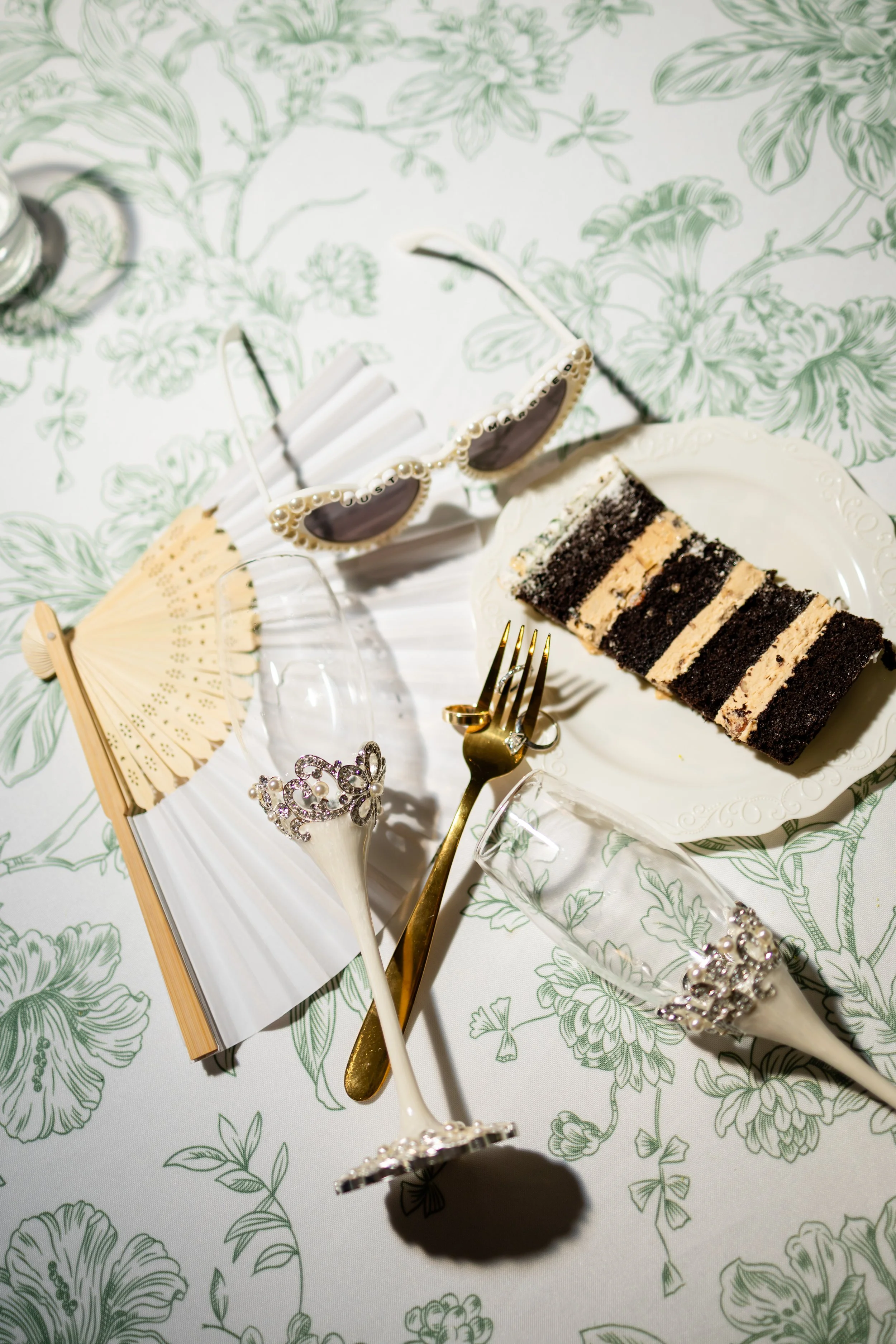a picture of the couples cake and wedding items during the reception
