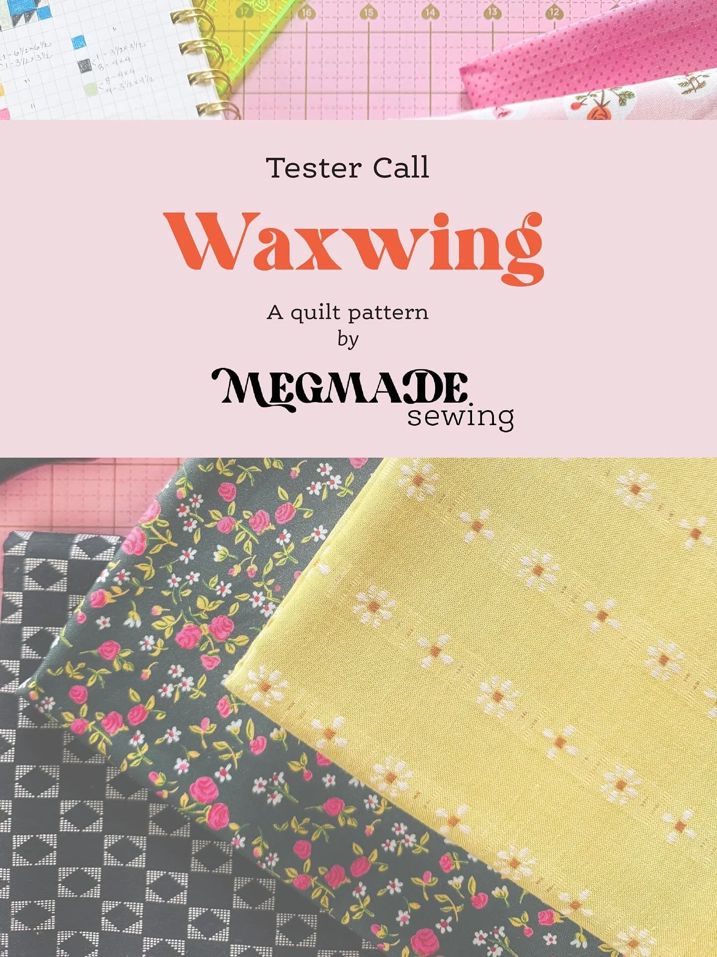 My latest pattern is ready for testing! 🤩

Inspired by Waxwing birds and their distinct dark-tipped wings, Waxwing comes in two throw sizes available in two different styles. First, a scrappy arrangement designed for fat quarters, and a second, simp