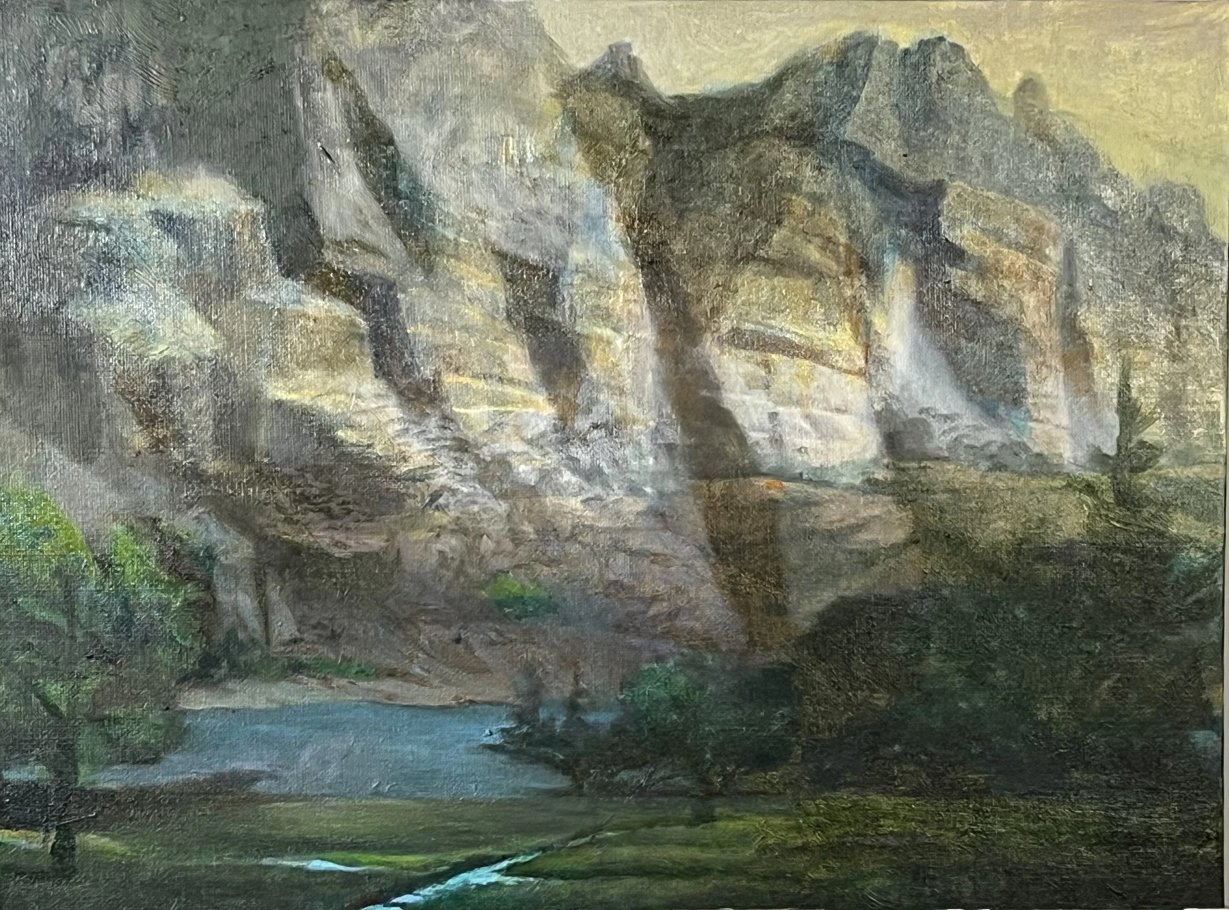 "Glacier Park near St. Marys" Plein air. Oils on canvas board. "12' x 16"