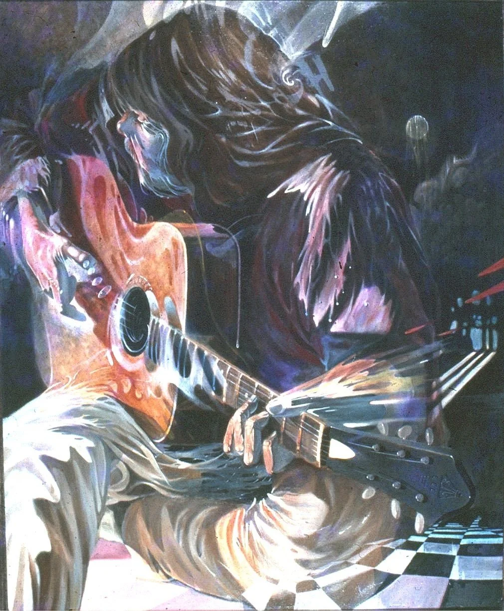 The Guitarist Lee Reiser. 1969. Oil on canvas. 24" x 36". Lee Reiser was the remarkable musician I first heard in a high school talent show.  A good friend, somewhat irascible, always ready to perform. 