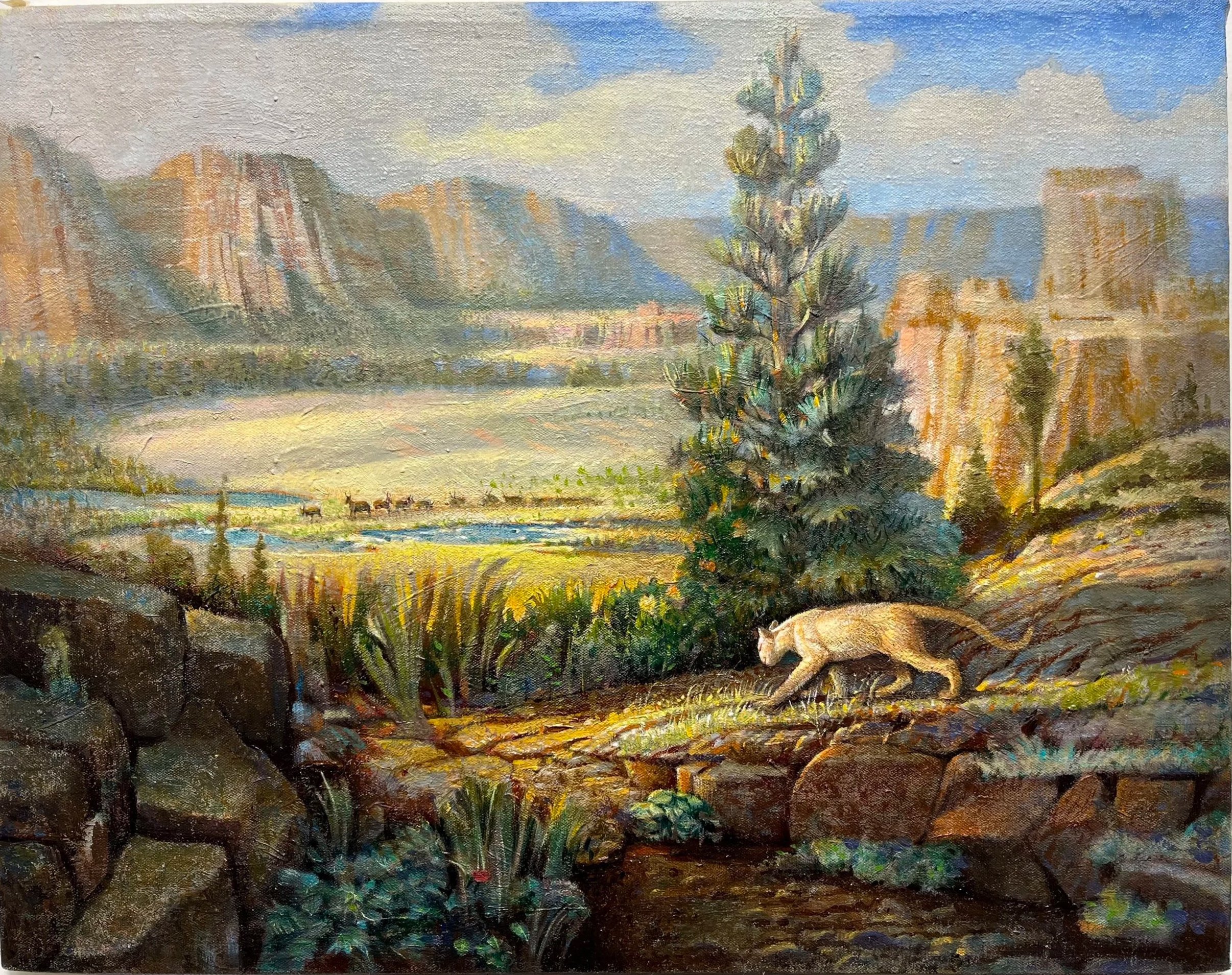 "A Western Encounter" Oil on  canvas.  16" x 20" An imaginary composition, really more of a dream than a reality. 
