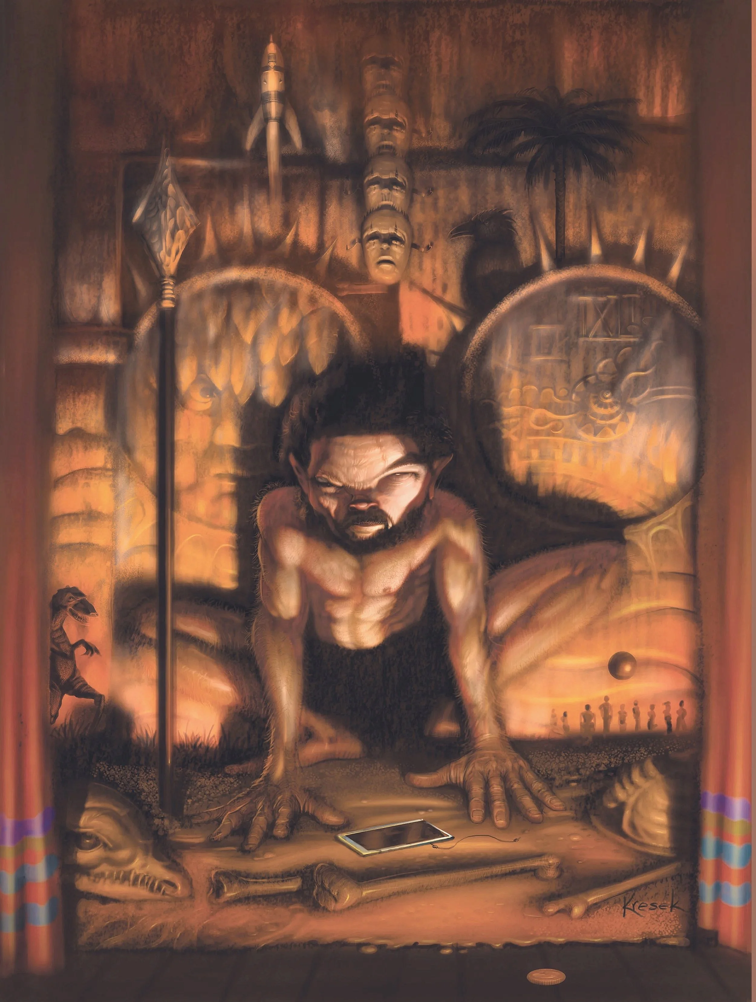 The Gnarly Man L. Sprague de Camp 1939. A Neanderthal is struck by lightning, becoming immortal, and roams through time , until one day he is spotted in a side show, by a scientist. The scientist is curious to the point of stepping over the line of h