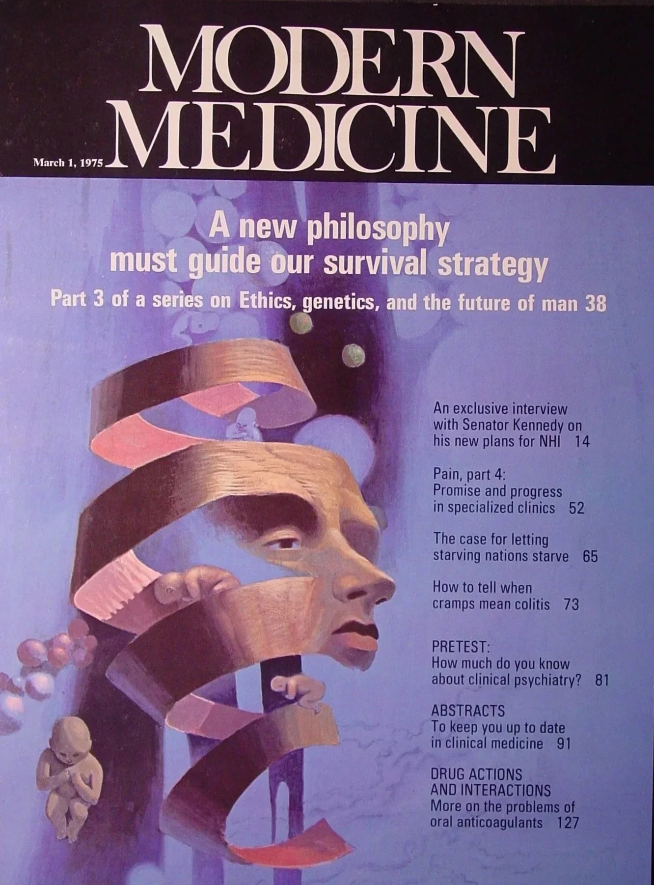  Inspired by Escher. Acrylics on illustration board. Modern Medicine Magazine. 1975. Cloning and its philosophical implications. 