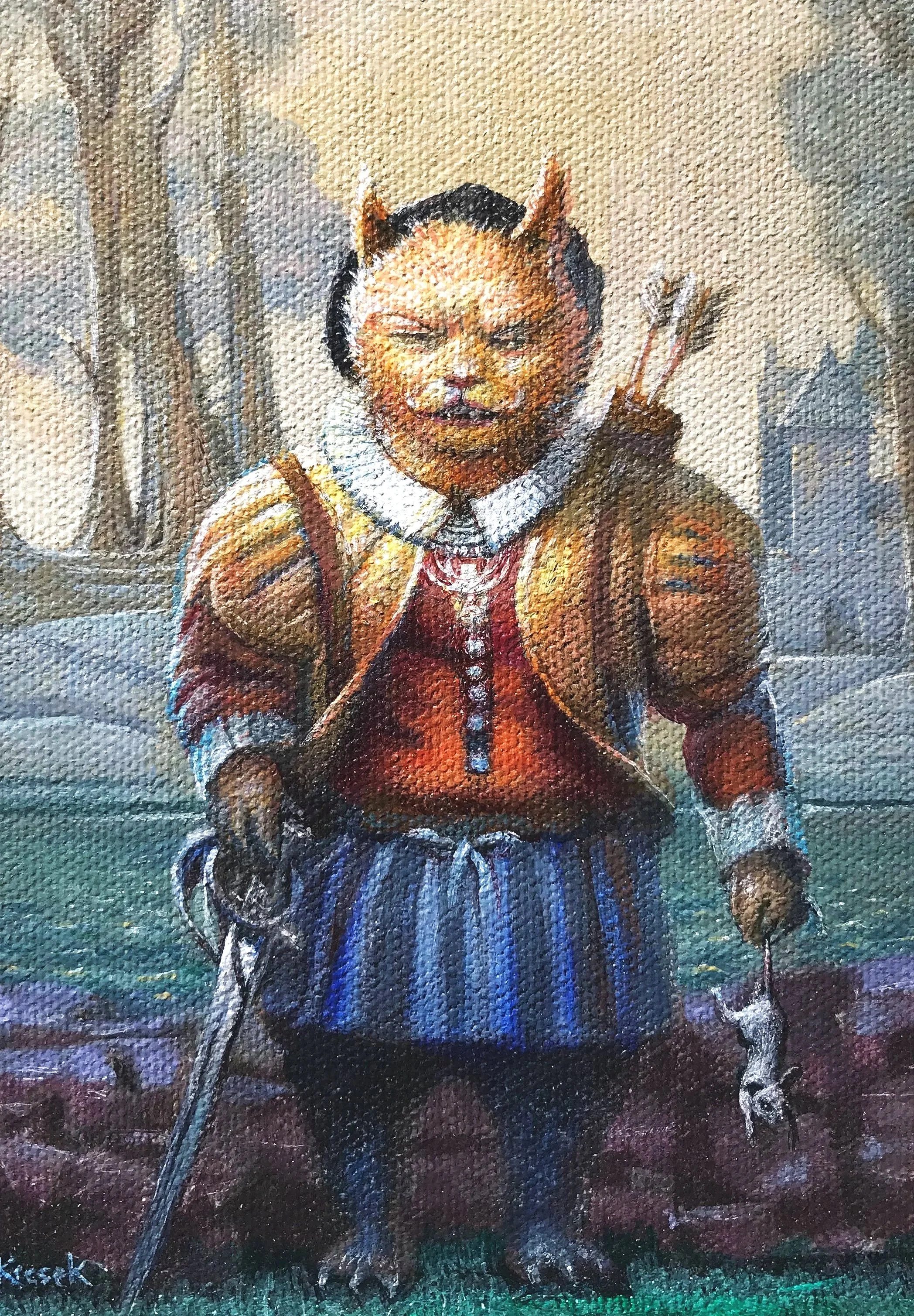 The Mouse's Tail" A brief encounter brings an enduring friendship. Acrylic on canvas. 2023. Sometimes a little sketch gets carried too far to be called a sketch anymore