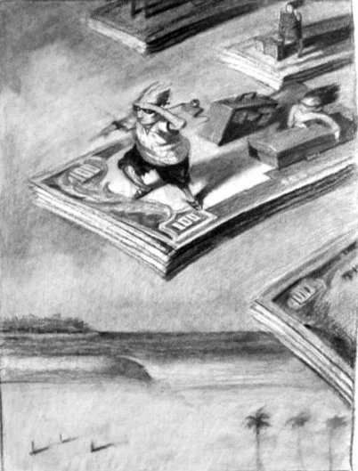 Preliminary Drawing in charcoal on newsprint. Sarasota Magazine. 1995.
