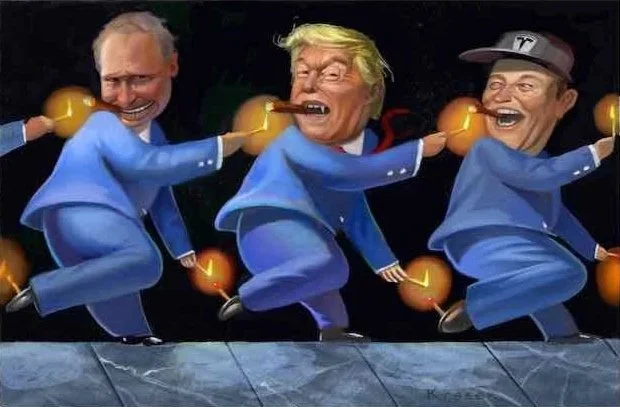 "Politicians Hotfooting Into the Future" 2025 PhotoShop. This is no endorsement. This is just the way it seems to be for the power grabbers, as they jockey for more and more of what never seems enough. Their hubris will be their disgrace. 
