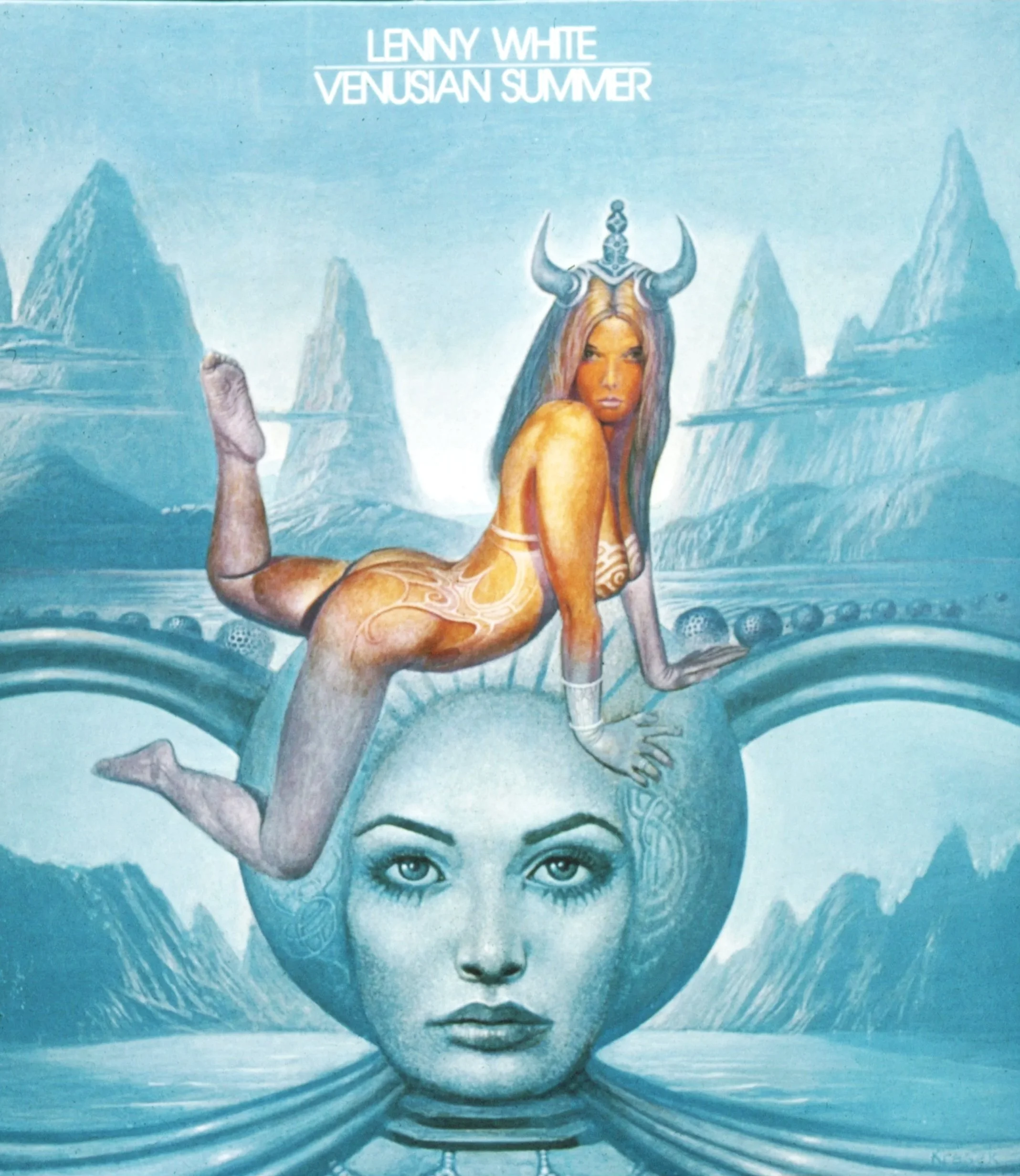 "Venusian Summer" Acrylic on Masonite. The album is recognized for its innovative and masterful blend of funk rhythms, complex jazz improvisation, and cutting-edge electronic instrumentation of the time. 1975. 