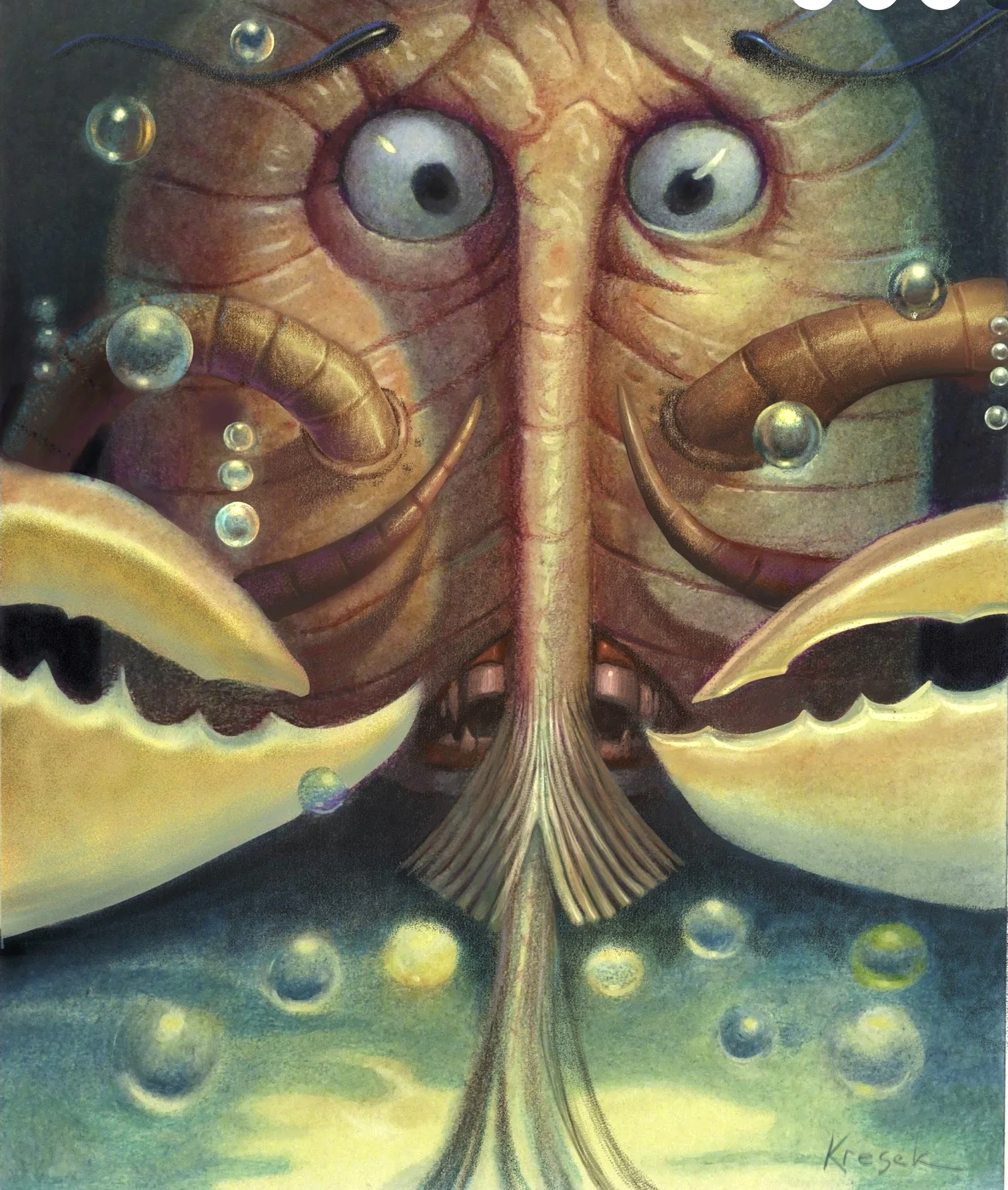 "Consider the Lobster" An essay by David Foster Wallace. A journalist visits the Maine Lobster Festival and asks the question: Do lobsters suffer a cruel and barbaric end when thrown into the boiling post? Mixed Oil, pastels & Colored Pencil method. 