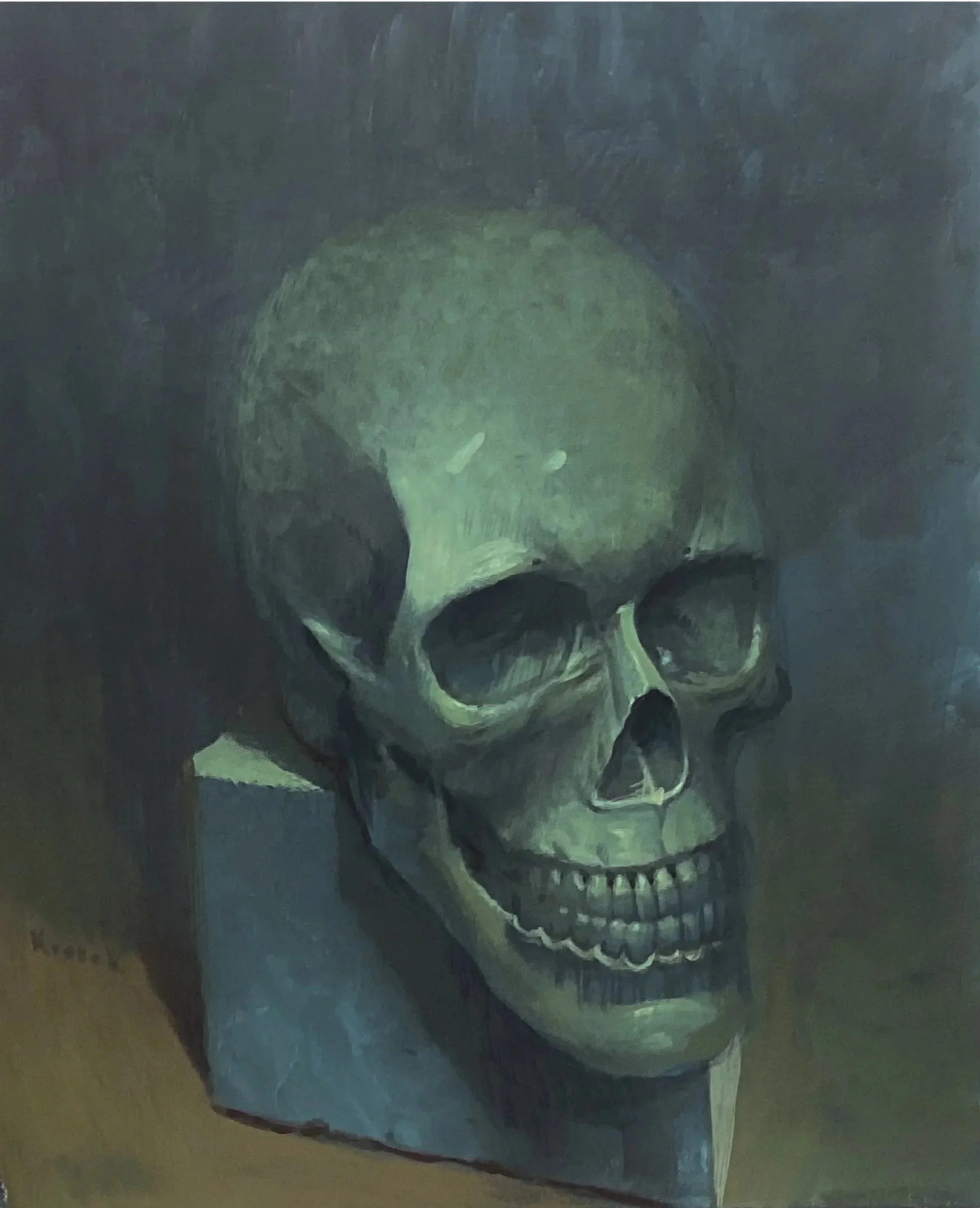 "Alas I Knew Him" Acrylics on canvas. Mortality, sin, repentance. The Transience of life. These are all worth considering, yet in this case, it's a lighting study. A still life. 