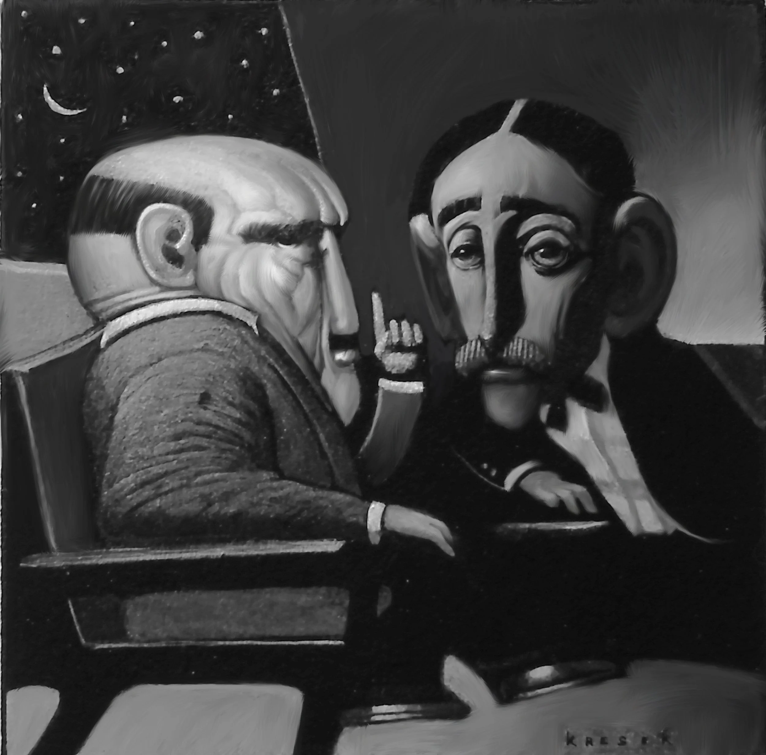 "Conversations" Acrylic on illustration board.