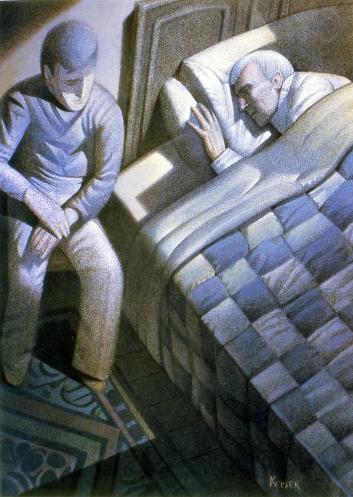 Sarasota Magazine. "Bedside Stories" from a caregivers point of view. Pastel, Colored Pencils and Oils on illustration board. 