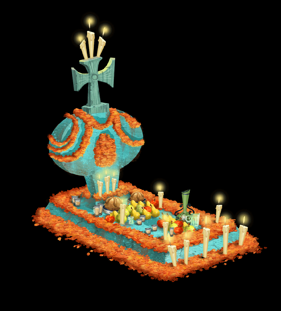 Tomb Render. "The Book of Life" Animated Film.  Directed by Jorge R. Gutierrez and Produced by Guillermo del Toro, 2014 Art directed by Paul Sullivan.  From a flat pattern color to 3D rendering. 