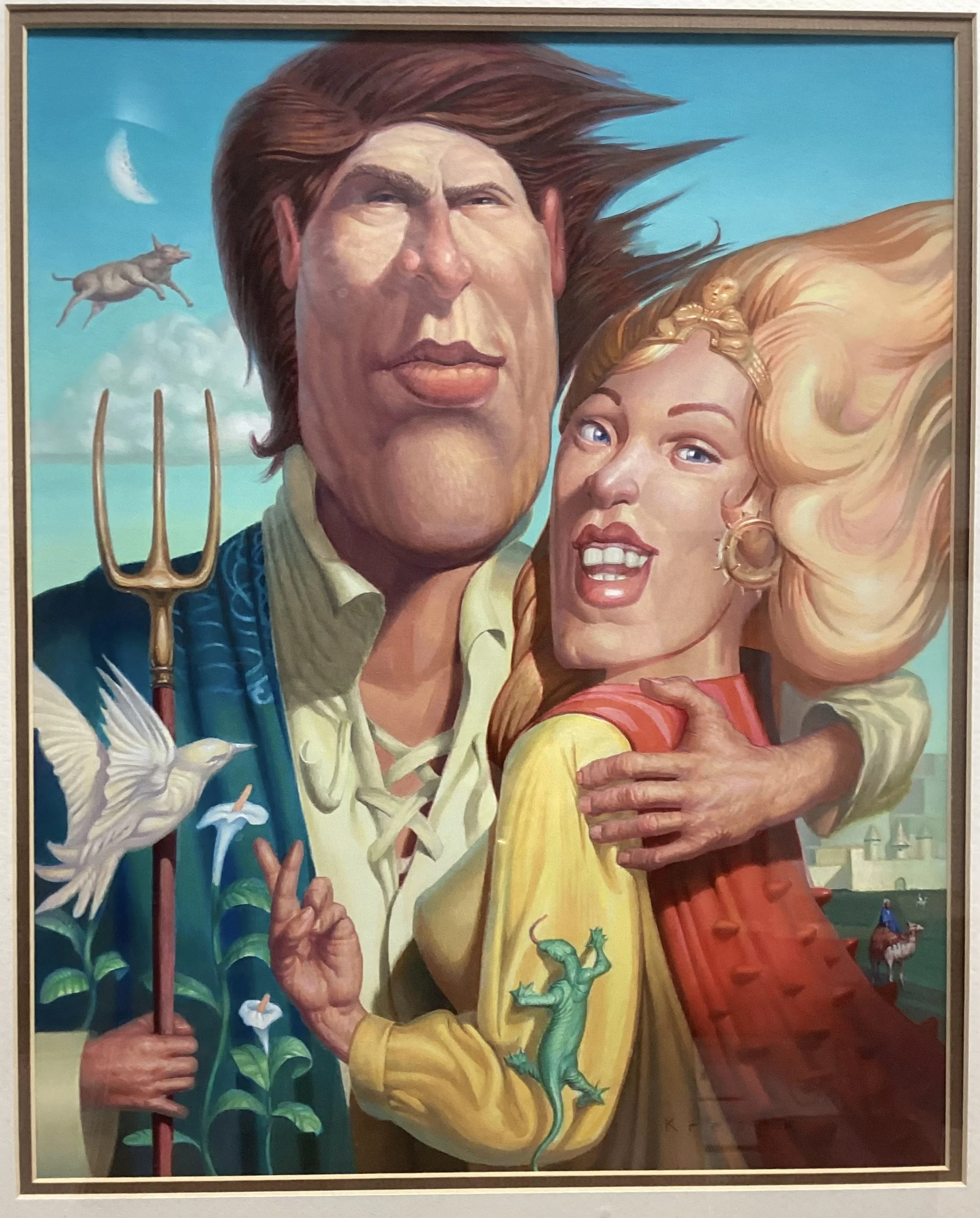 American Gothic Romance. Oil on gessoed Masonite. 
   A satirical look a tPaperback  Romance Cover art, this is a response to the sexy cliche ridden, paperback novels, with an eye on Gothic painting techniques, with apologies to Vasari and Denman Ros