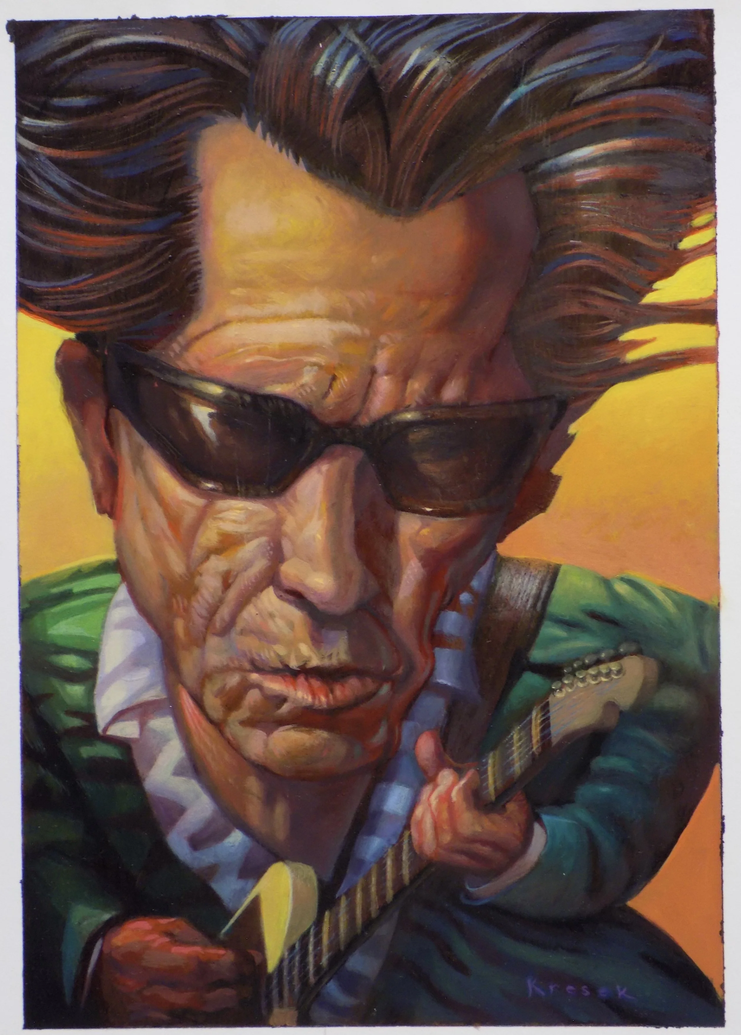 Keith Richards.  Oil on illustration board, with Crystal Clear. Demonstration illustration. RMCAD. 2002.