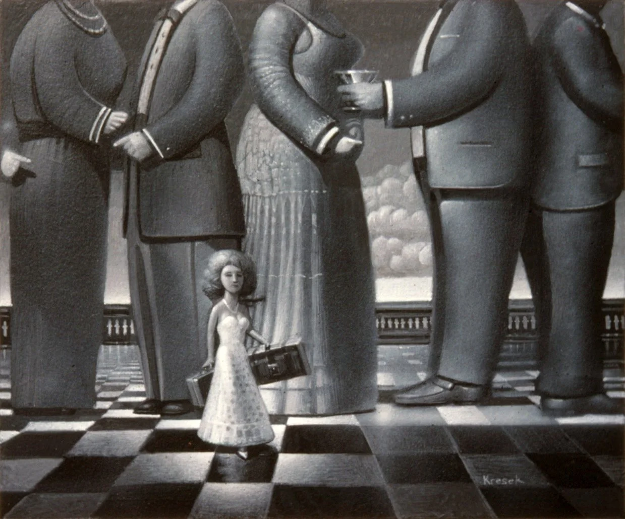 "The New Arrival" Sarasota Magazine. Acrylic on illustration board. 1989. Article probing the anxiety of finding social standing in Florida. It helps to have a sizable bank account. 