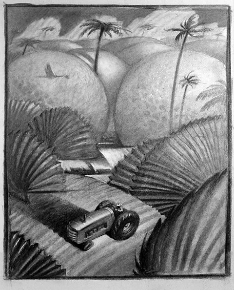 "Florida Agriculture" Tonal drawing in charcoal for final illustration. Sarasota Magazine. 