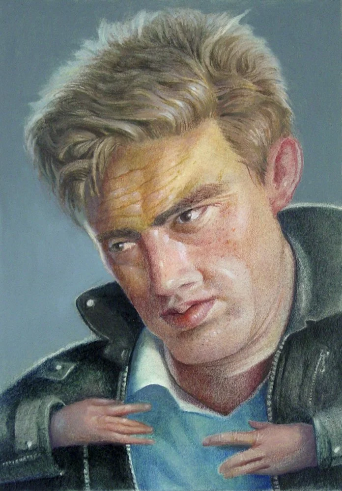 James Dean. Oil, pastels, & colored pencils on illustration board. 