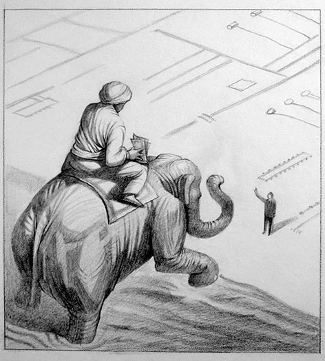 "India Competes for Asian Tech Business " Asian Wall Street Journal. Pencil drawing. 