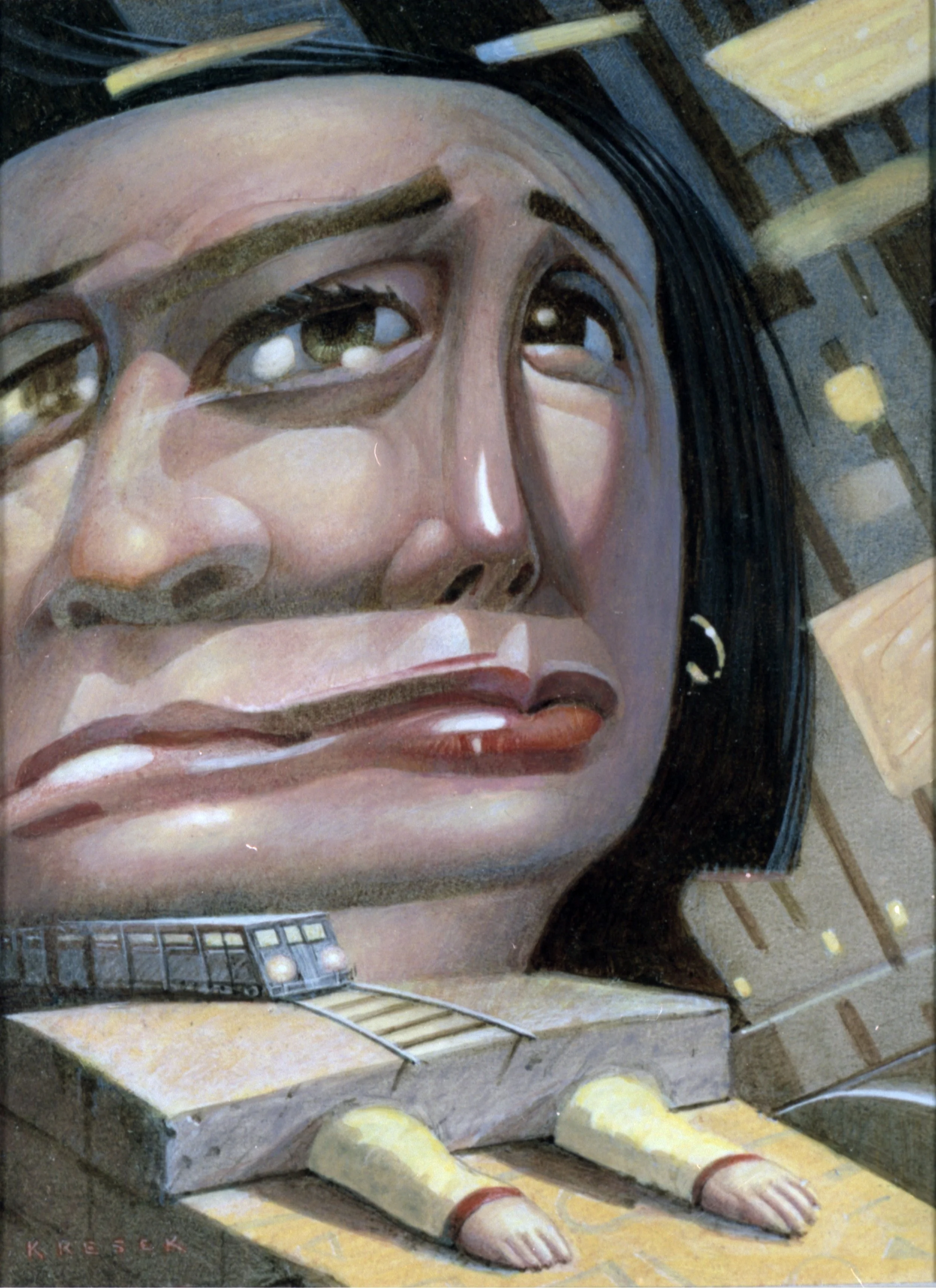 "Anxiety Attack" Sarasota Magazine. Oil on illustration board. I framed it on the wall at home and my daughter said she was afraid to walk past it at night. 