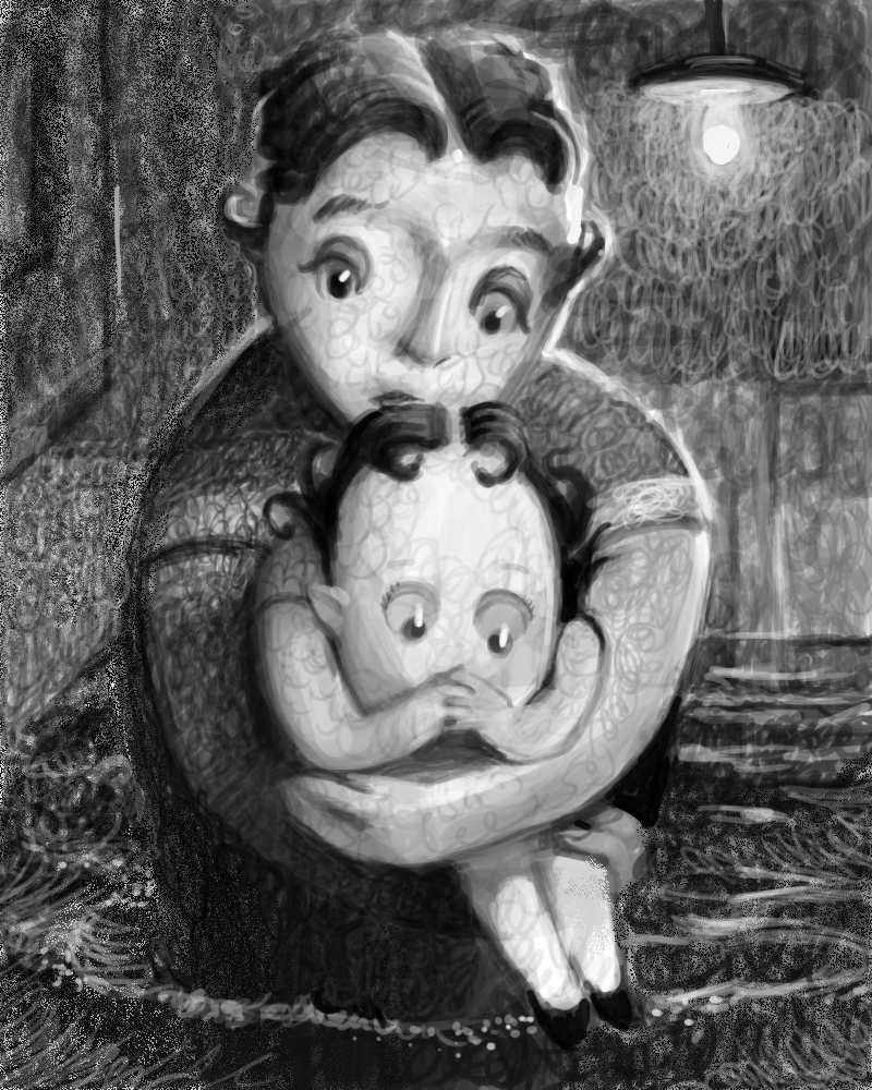 Digital sketch for a proposed children's book about a flood in the basement.