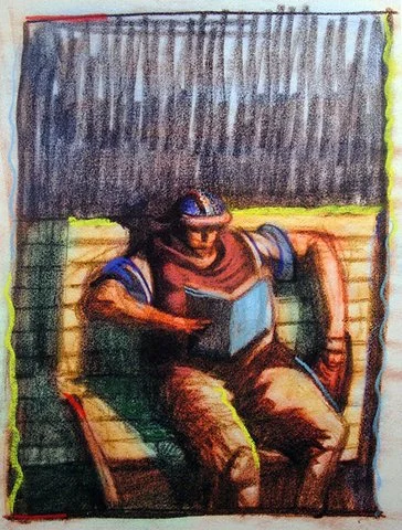 "Summer Reading"  graphite thumbnail sketch, colorized in PhotoShop. 