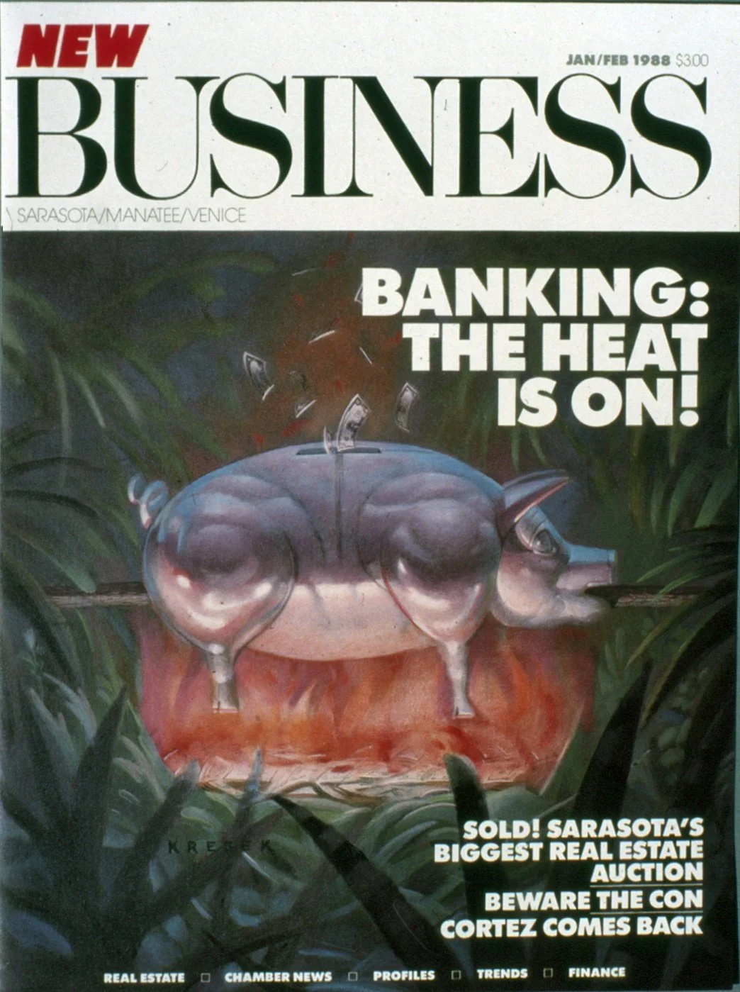 "Roasting the Piggy " New Business magazine, 1988. Pig as in piggy bank...