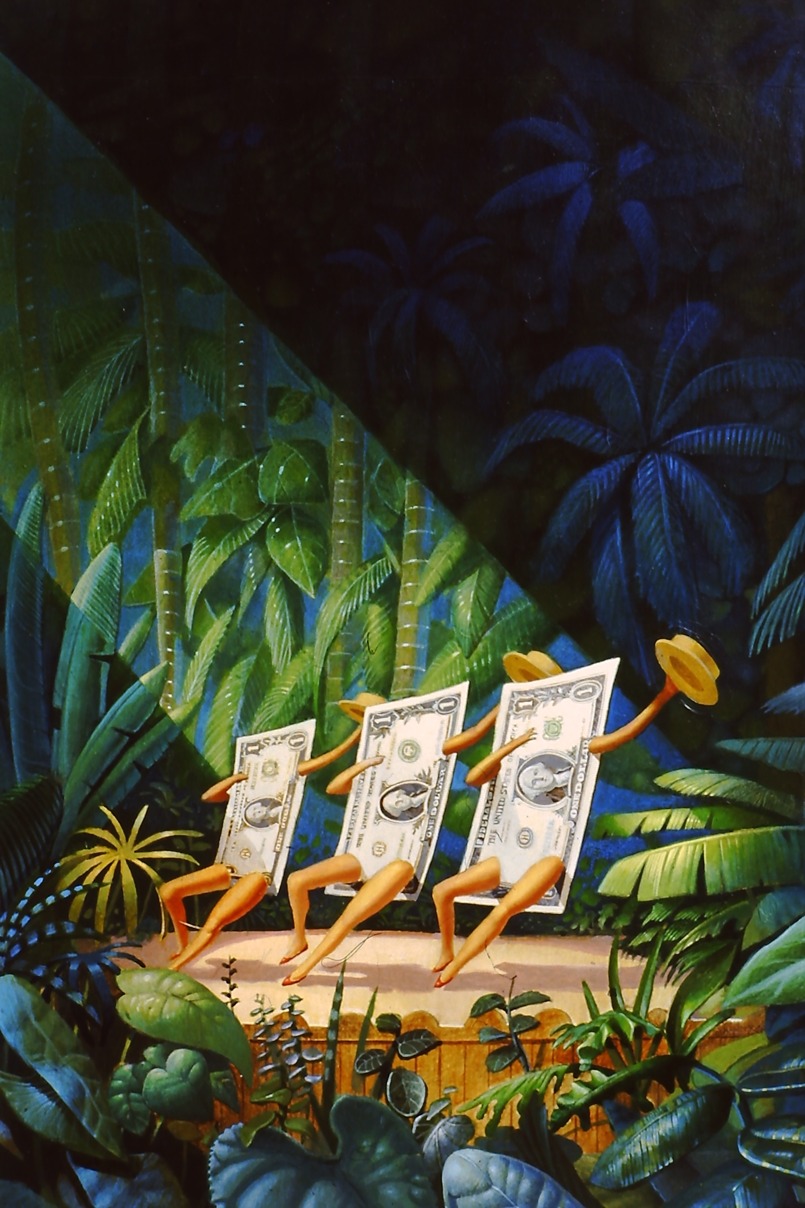"Dancing Dollar Bills" Acrylics on illustration board. 