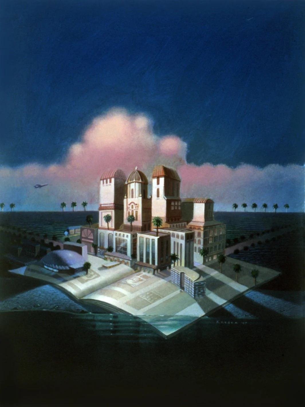 Sarasota Magazine Cover illustration for the inaugural issue. Acrylics on illustration board. April 1987. A metaphorical pop-up magazine with varied local stories of a little city in Florida that was once the home of the circus folks. 