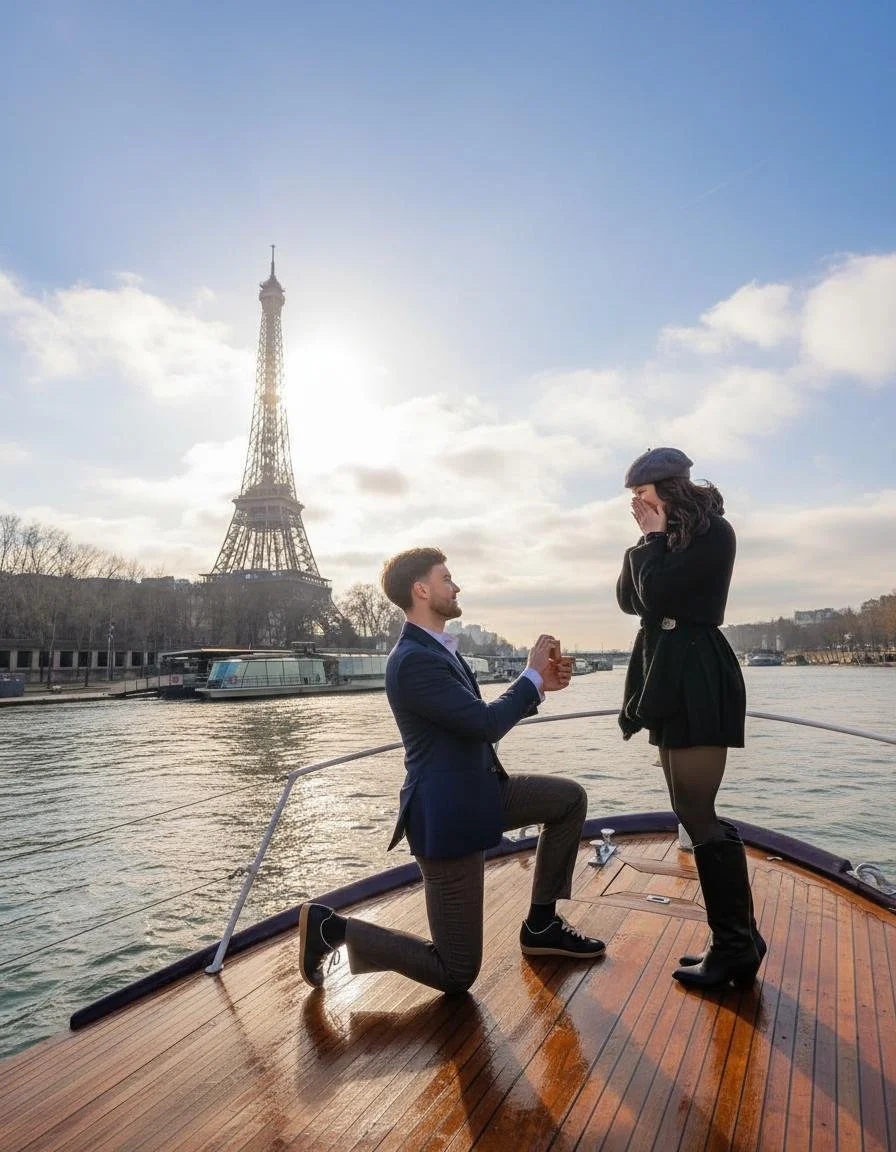 Demande en mariage sur un bateau parisien