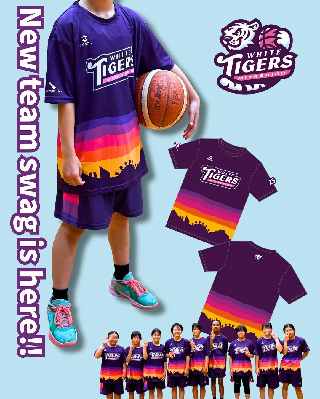 チームのシューティングシャツが完成！
New team swag is here!!

リバーシブルと統一感を持たせています。
右袖口にチーム拠点である宮代町の地図が入っているのがワンポイント。
地域で愛されるチームになろう！

今回も素敵なデザインは @zelkova_office 

────────────
宮代ホワイトタイガースでは、体験や見学の受け付けています🏀🙌
部活ではちょっと物足りない、バスケをもう少しだけ本格的にやってみたい&hellip;！そんなあなたの体験申し込みを待っ