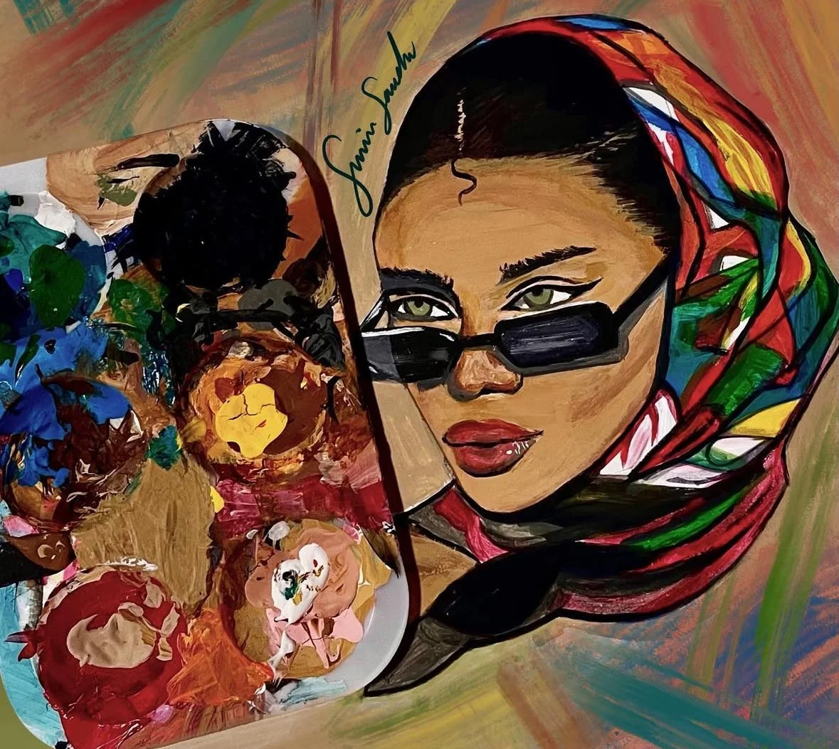 "Colourful Muse" (2023) Acrylic Composite On Paper, 5" x 7" Inches