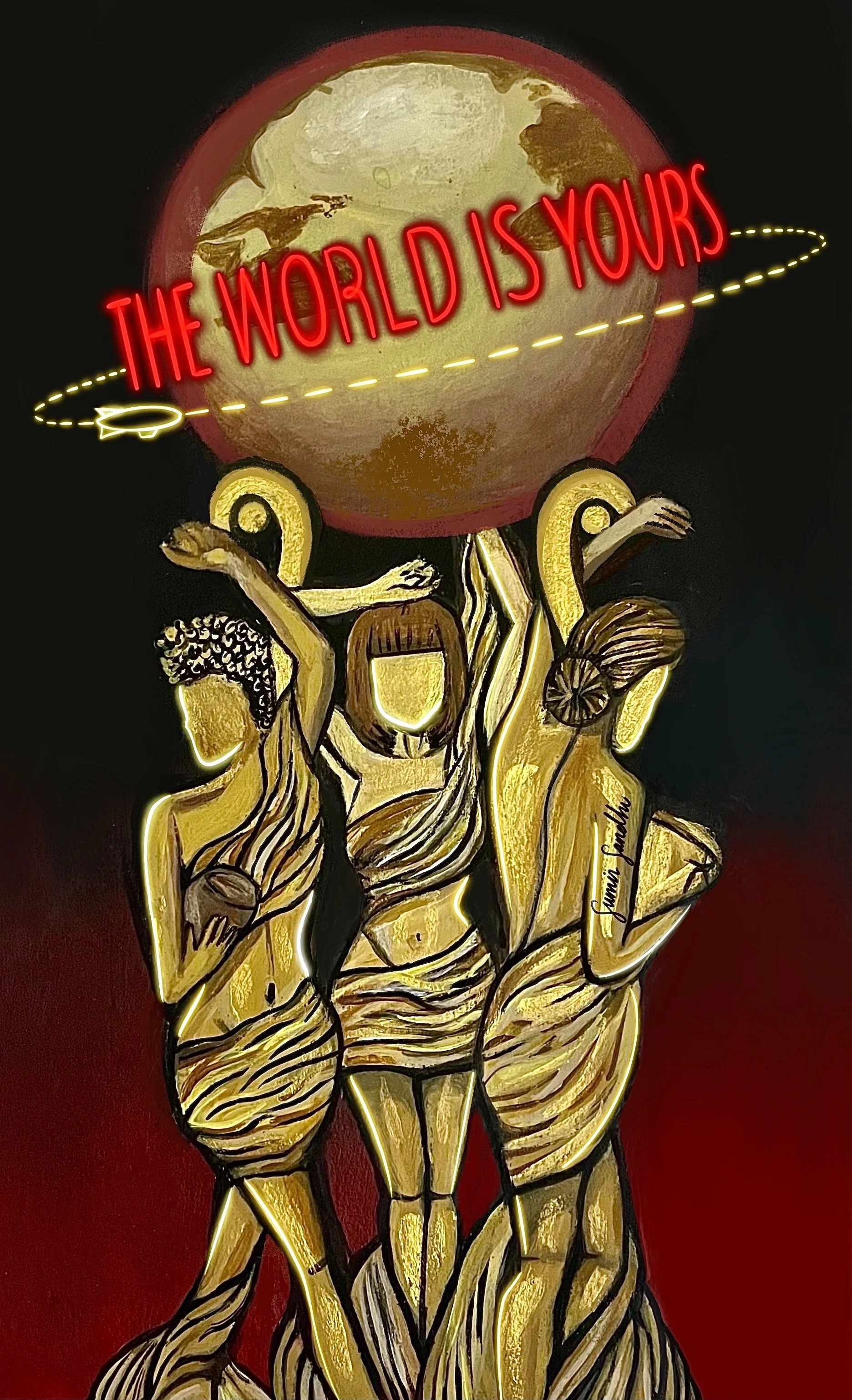 "The World Is Yours" (2023)
Acrylic & Digital Composite On Paper, 
8.5" x 11" Inches