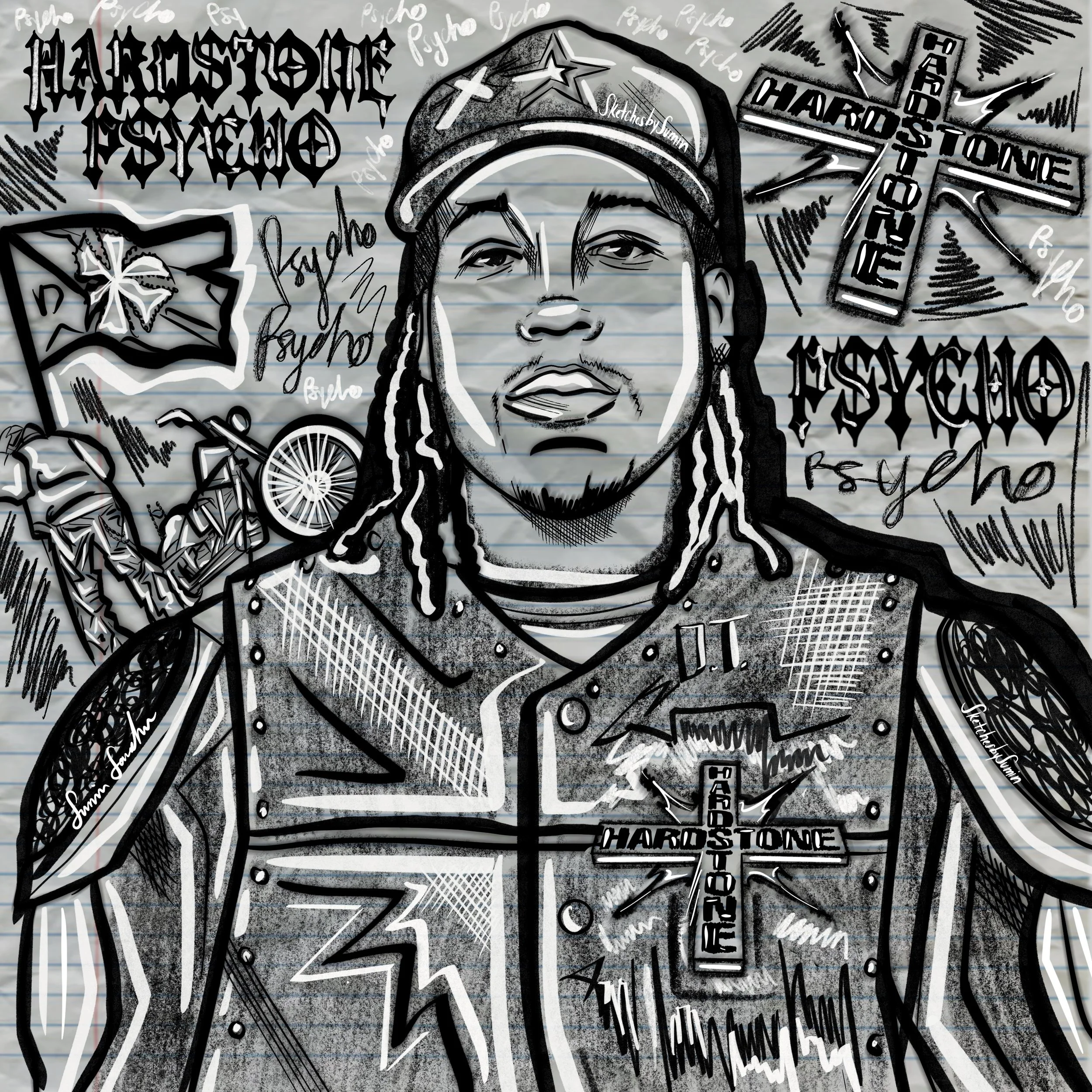 "HardStone Psycho" (2024) 
Digital Art, 10 x 10 Inches
