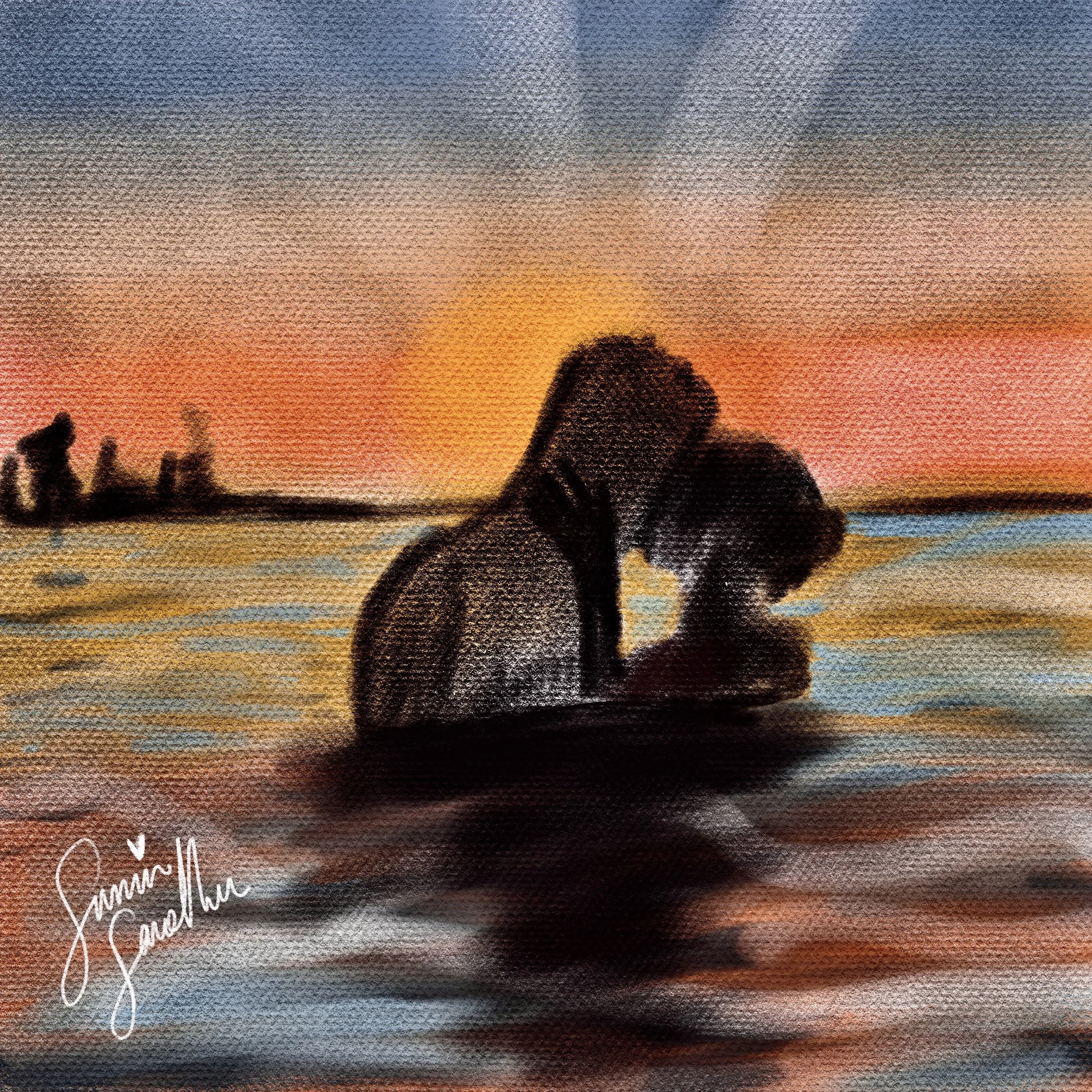 "Summer Love" (2025) Pastel on Digital Composite, 10" x 10" Inches