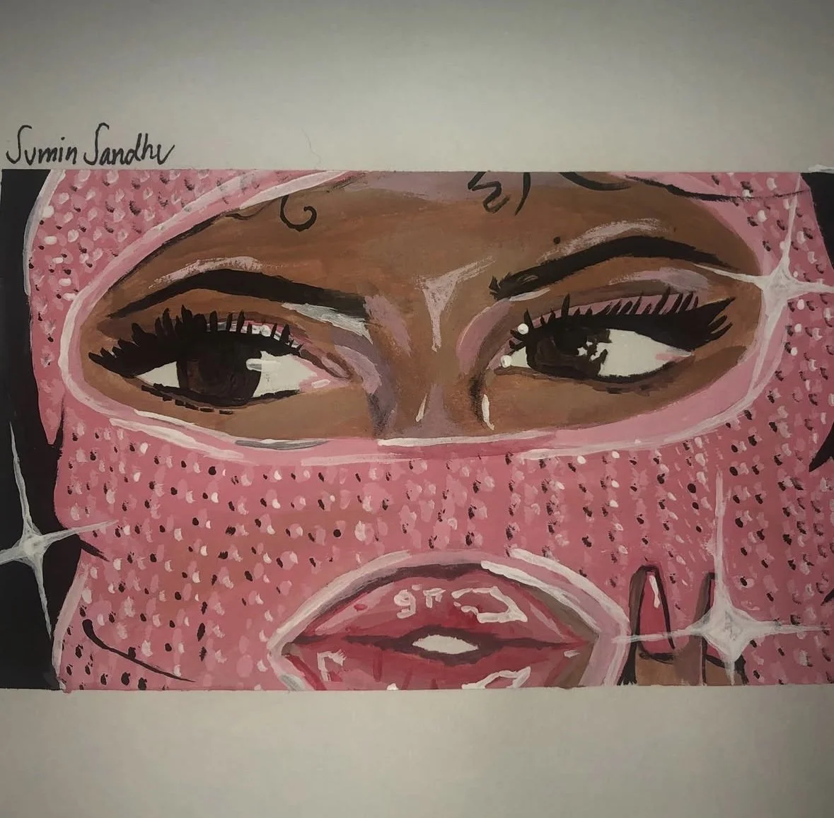 "Pink Bandit" (2020), 
Acrylic On Paper, 
5" x 7" Inches
