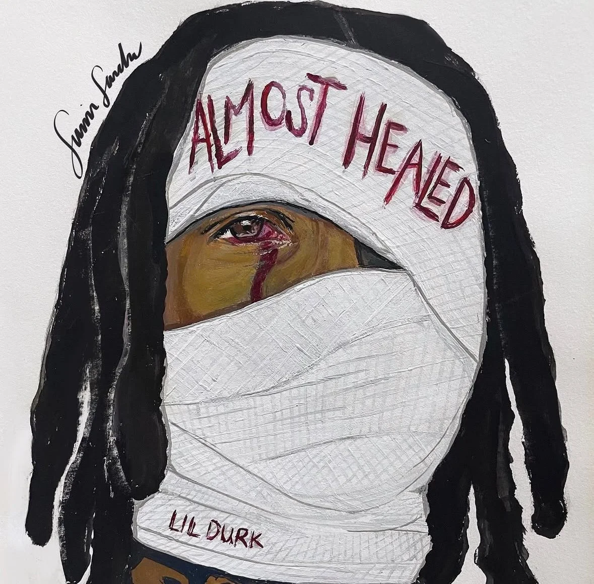"Almost Healed" (2023) Acrylic On Paper, 10 x 10 Inches.