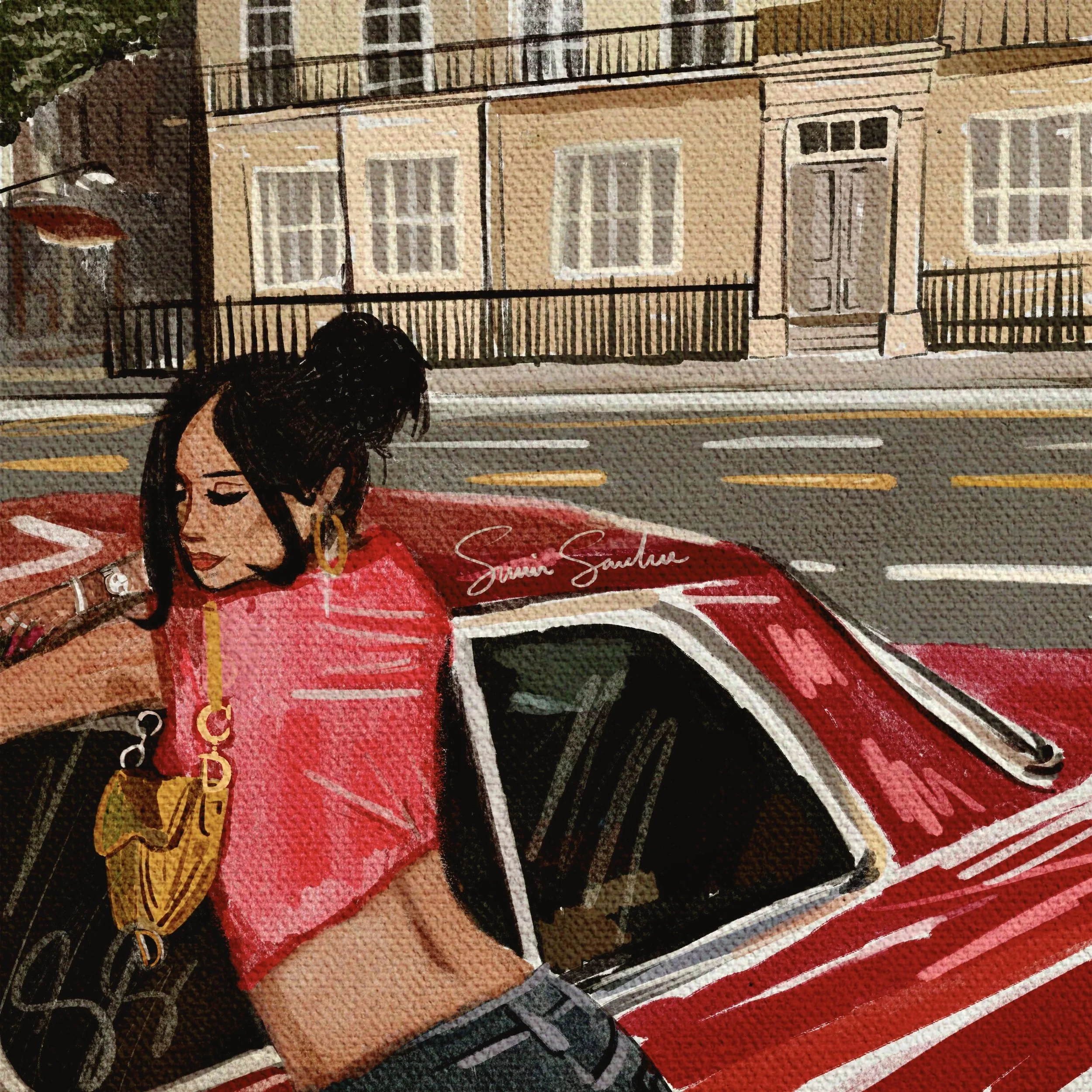 "In Her Own Lane" (2026) Pastel Composite On Digital, 10" x 10" Inches