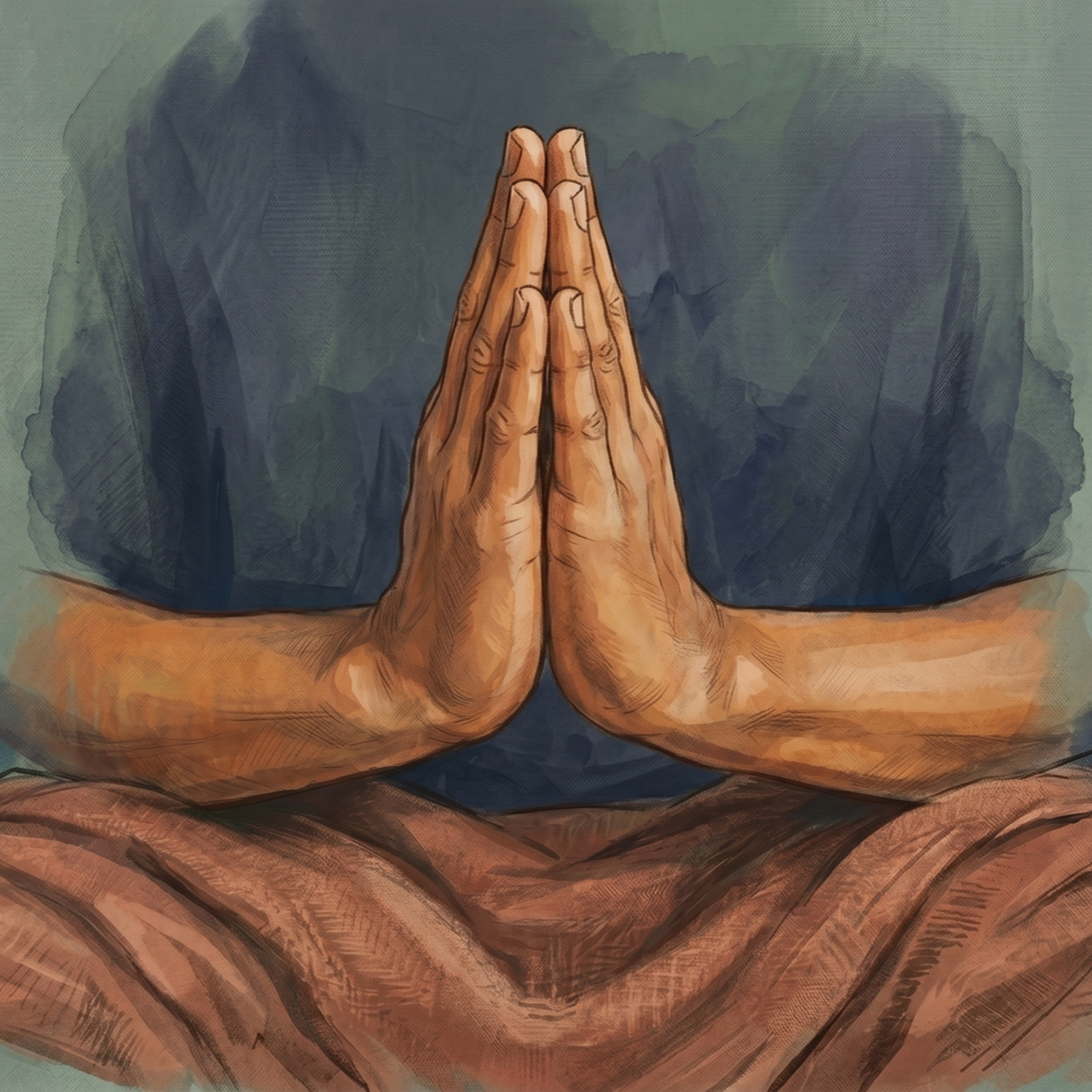 Palms together at the heart.