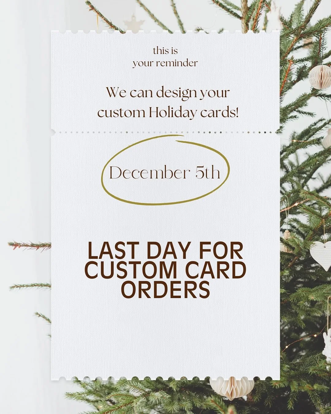 DEADLINE ALERT! your custom holiday cards need to be ordered by December 5th. Don&rsquo;t wait- get those greetings in so they arrive on time! 🎄❄️

In addition our big open house is coming up soon- come hang out, sip something cozy, and get in the C