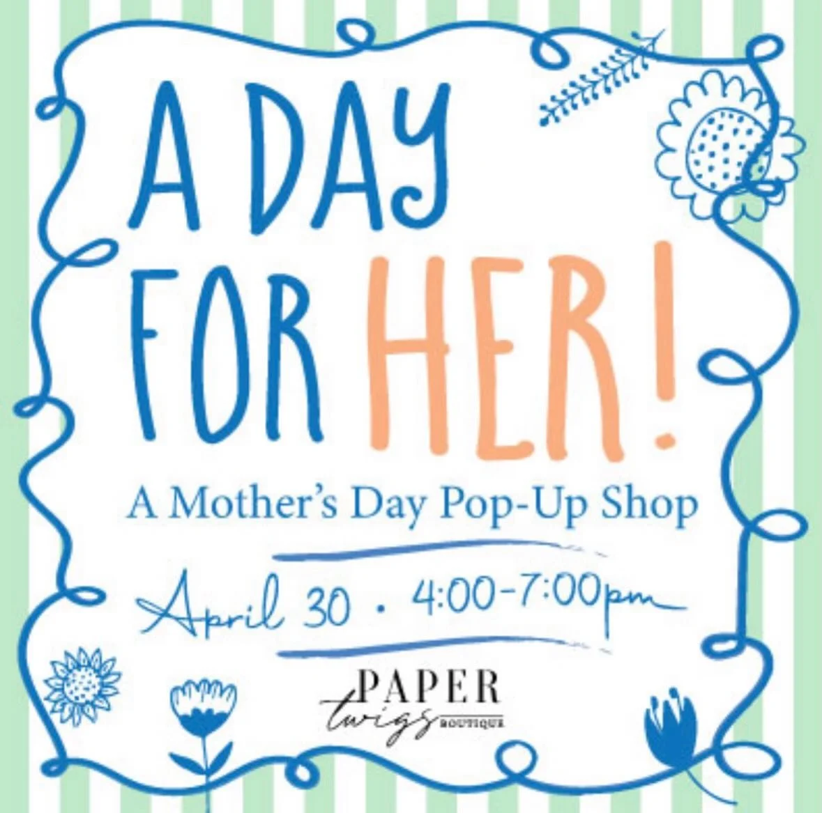 We&rsquo;ve been so excited planning this and can&rsquo;t wait to celebrate with you! 🌸

Join us for our Mother&rsquo;s Day Pop-Up Event on April 30th from 4PM&ndash;7PM for an evening of shopping, self-care, and fun! 

Bring your mom, your bestie, 