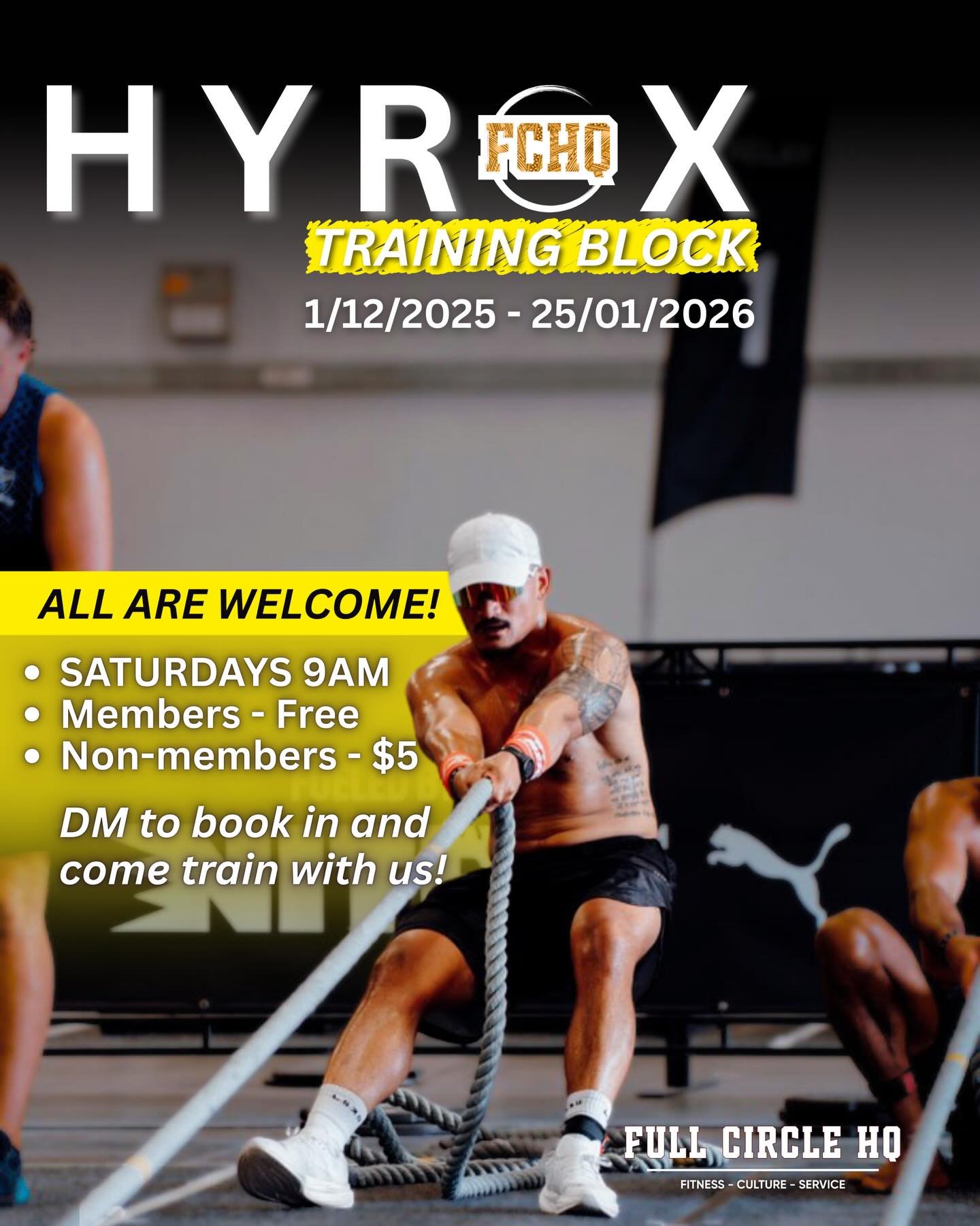 📣ATTN:HYROX Training block!📣

Every 9am Saturday we will be running a specific competitors class. 
These classes are designed for those that are preparing for up coming competitions. (Such as Hyrox obviously lol)

ALL ARE WELCOME!
Member or non-mem