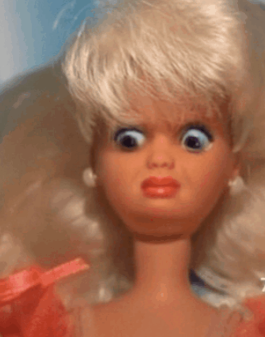 a shocked or disgusted barbie face